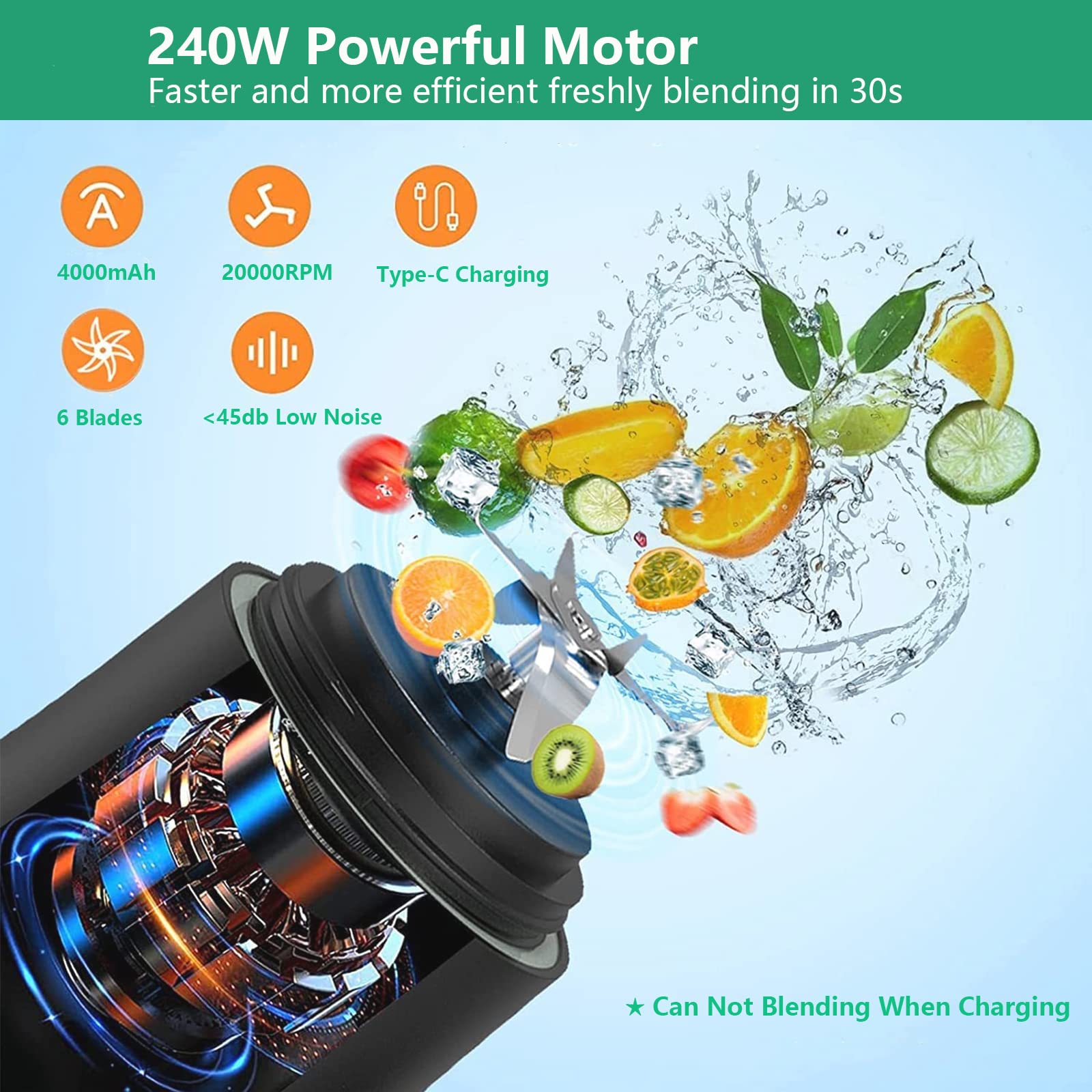 Dreamhigh® Portable Mini Blender - 600ml Travel Blender with 2 Blades, 4000mAh Rechargeable Battery for Smoothies, Shakes & Juices | Perfect for Home, Office, Gym, Camping & Travel | Compact Personal Blender for Healthy Drinks On-The-Go