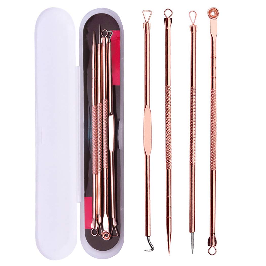 Anjetan 4PCS Blackhead Tweezers Kit - Stainless Steel Acne Extractor Tools with Travel Case for Blackhead Removal, Pimple Popping & Skincare - Perfect for Home Spa, Travel & Professional Use