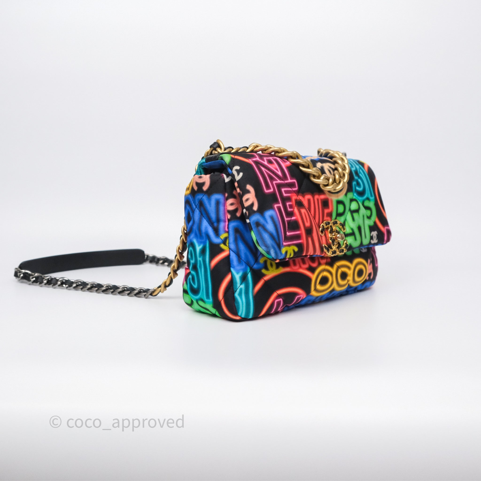 Chanel 19 Small Handbag Black Multicolor Fabric Printed Mixed Hardware - Luxury Designer Crossbody Bag for Women, Perfect for Date Night & Evening Events