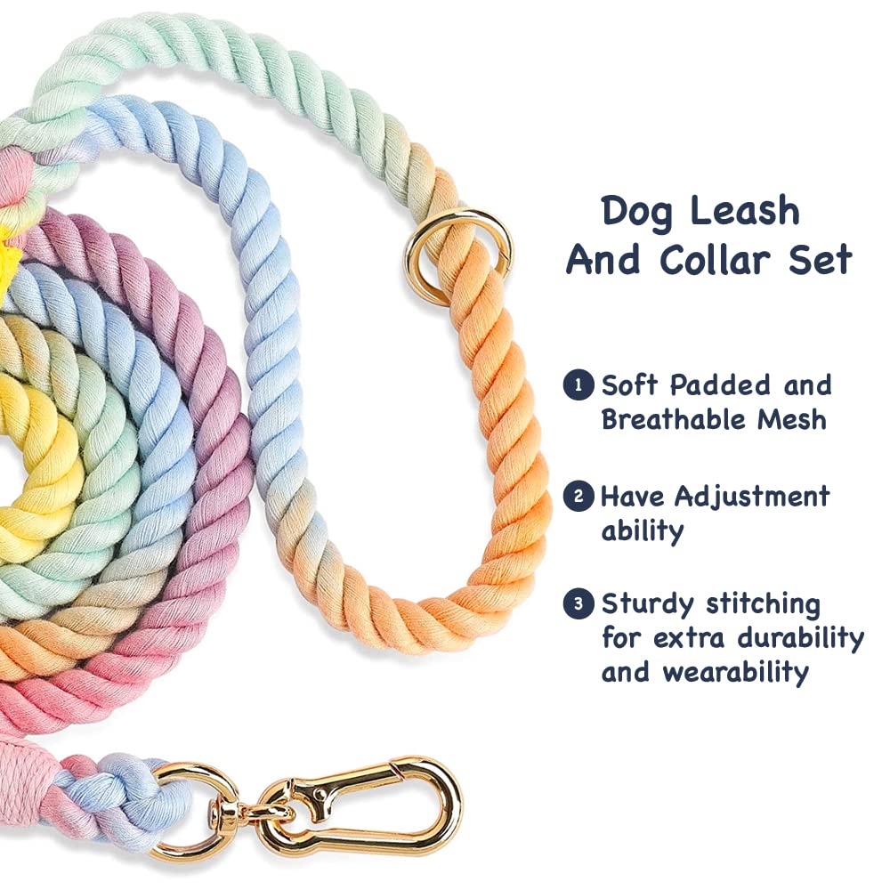 4 FT Handmade Braided Cotton Rope Dog Leash - Strong & Durable Leash for Small, Medium & Large Dogs with Matching Nylon Collar - Perfect for Walking, Training & Outdoor Adventures