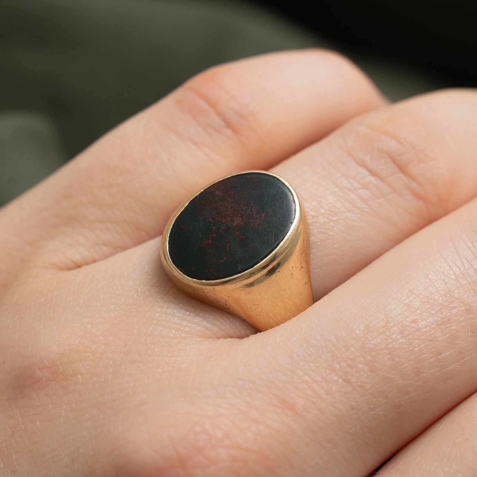4.00ct Oval Cut Bloodstone Signet Ring for Men - Size 8.75 - Handmade Sterling Silver Statement Jewelry - Perfect for Weddings, Gifts & Everyday Wear