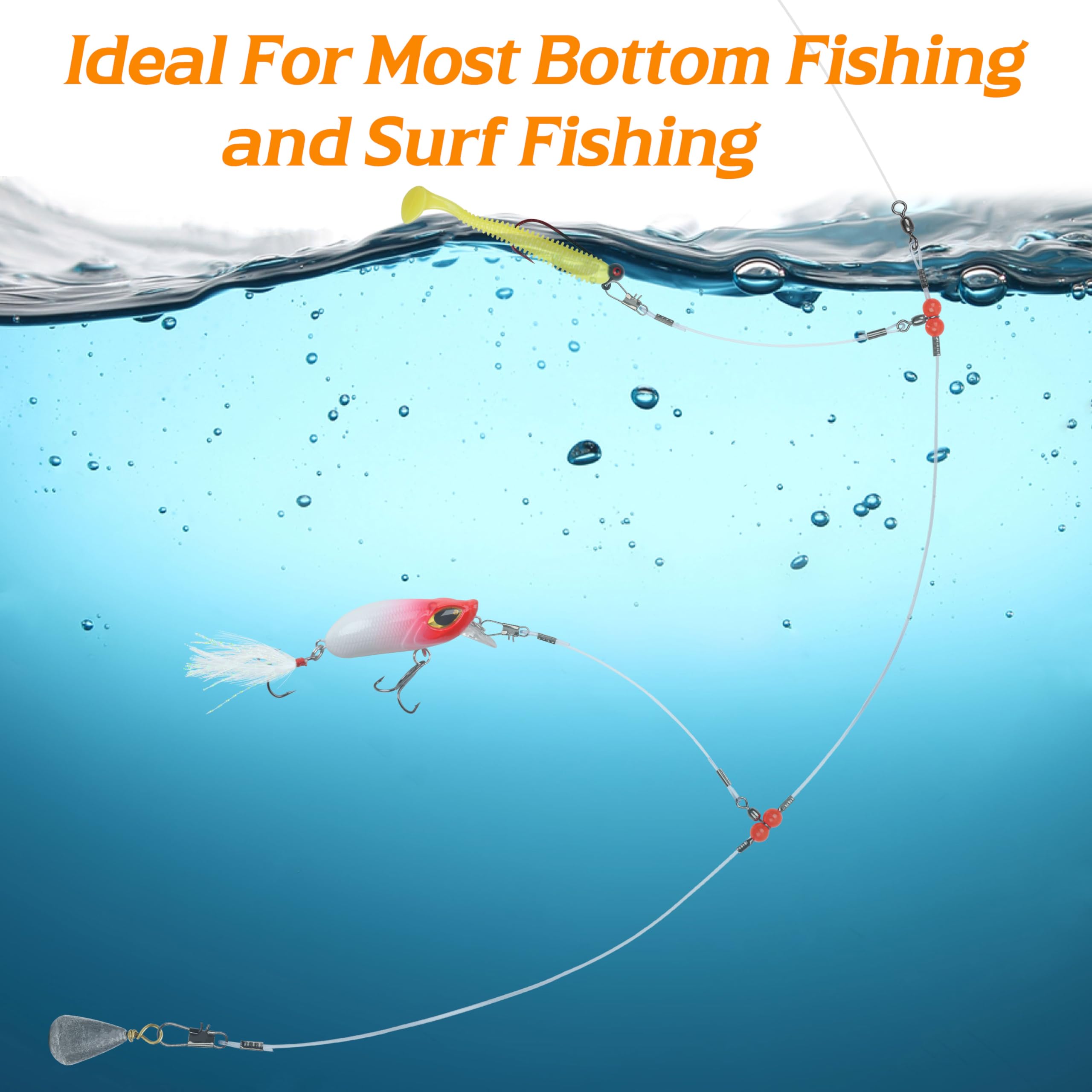 12pcs/24pcs Saltwater Fishing Leader Rigs with Swivel Snaps & Red Beads - Premium Steel Wire Bottom Rigs for Bait Lures & Hooks - Ideal for Ocean, Pier and Deep Sea Fishing Adventures