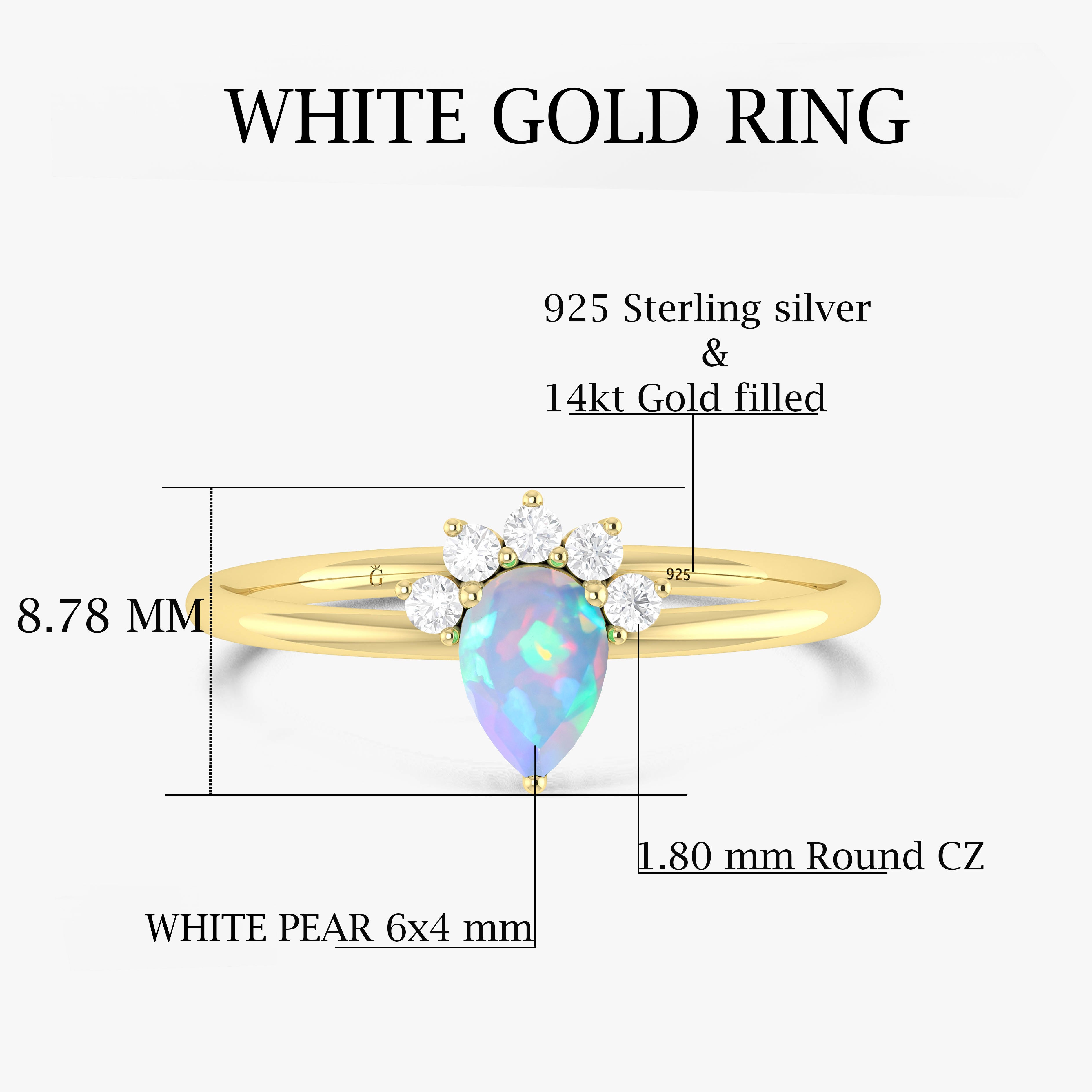 Fire White Opal Pear Gemstone Ring – Elegant Handmade Jewelry for Women, Dainty Pear-Shaped Opal Ring, Perfect for Engagement, Wedding, Anniversary & Special Occasions