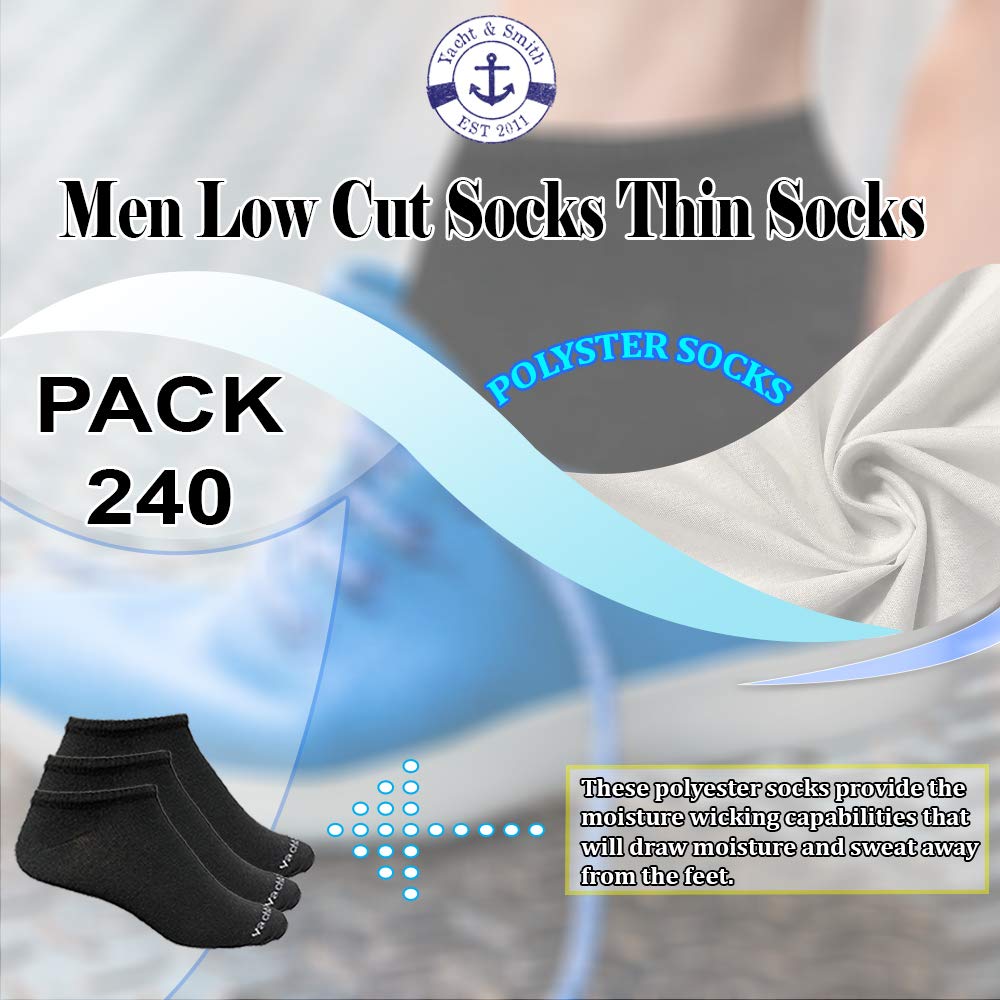 Yacht & Smith 240 Pair Low Cut Athletic Socks - Thin, Comfortable & Breathable for Men & Women - Bulk Wholesale Sports Socks for Running, Gym, Yoga & Daily Wear