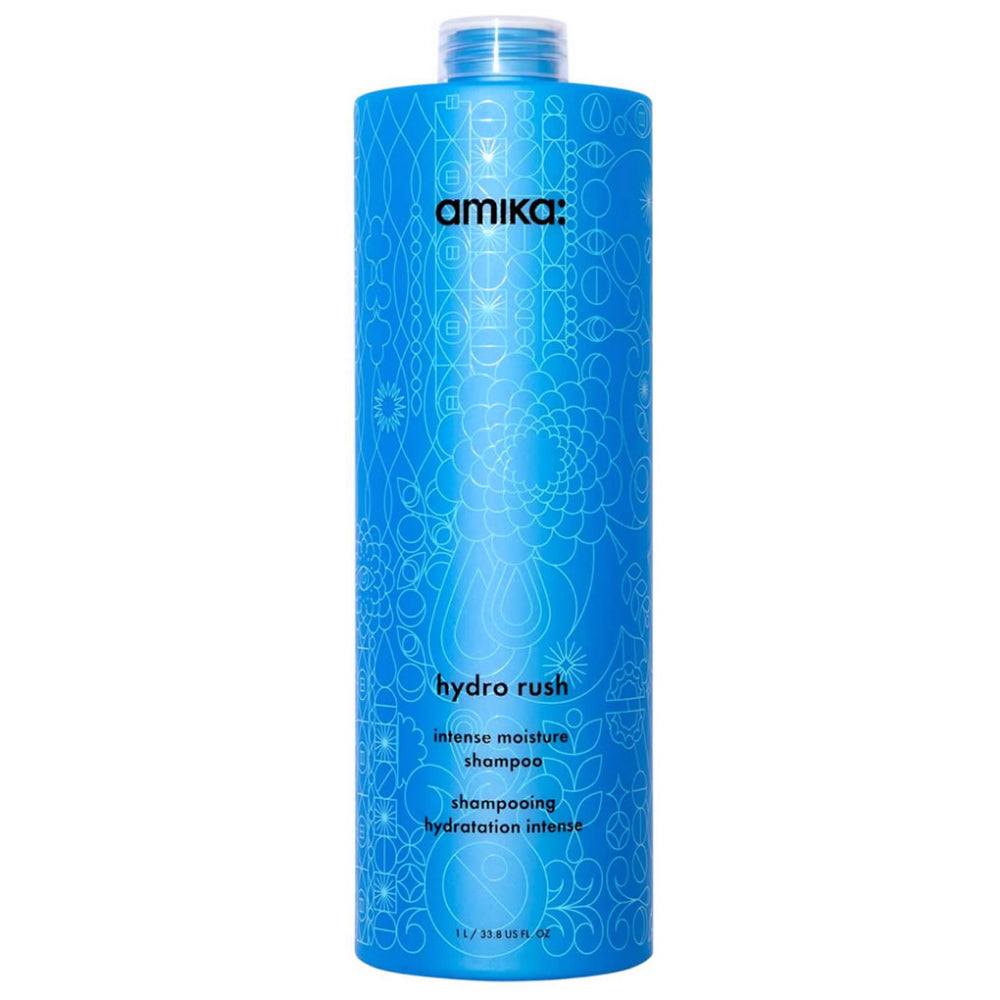 Amika Hydro Rush Intense Moisture Shampoo for Dry & Damaged Hair - Sulfate Free Hydrating Shampoo with Argan Oil - Perfect for Color Treated & Curly Hair - Salon Quality Hair Care for Daily Moisture Boost