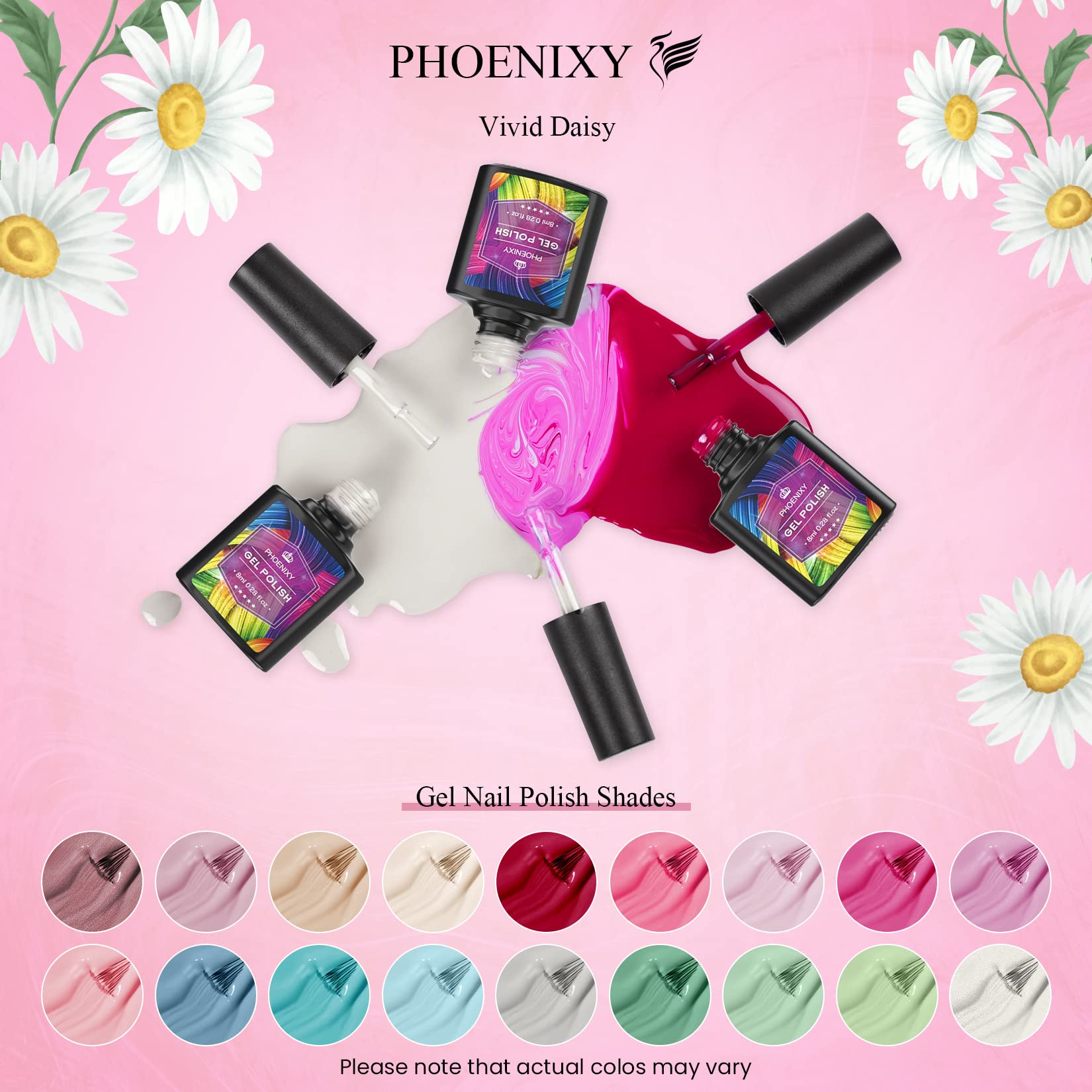 Phoenixy 36PCS Gel Nail Polish Kit with UV Light - Pink, Red, Brown, Blue, Green Colors - Professional Manicure Starter Set for Women | Perfect for Home Nail Art, DIY Salon, Gift Giving & Special Occasions