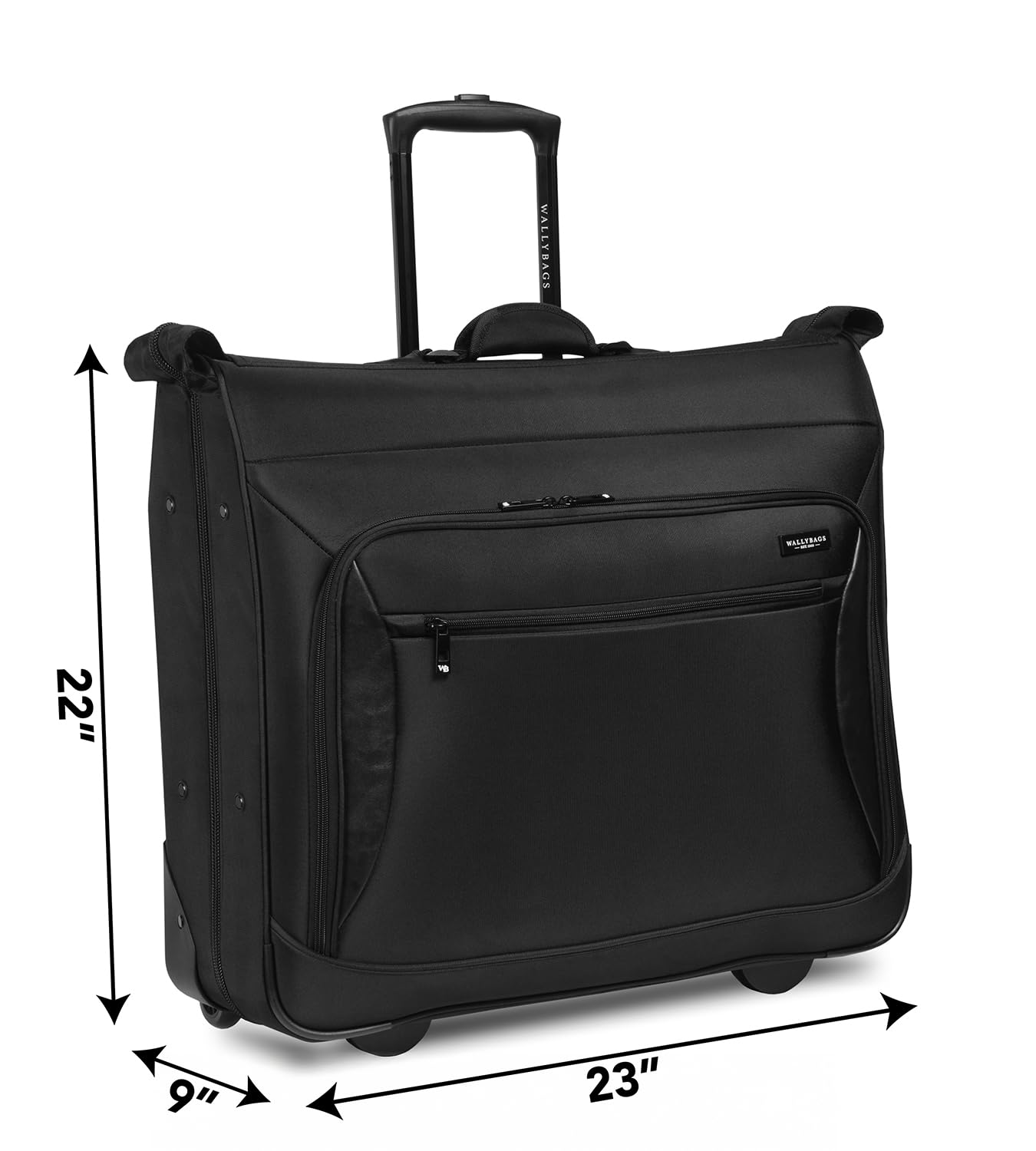 WallyBags Premium 45-Inch Rolling Garment Bag for Travel - Black Suitcase with Multiple Hangers for Men & Women - Perfect for Business Trips, Weddings & Airplane Carry-On