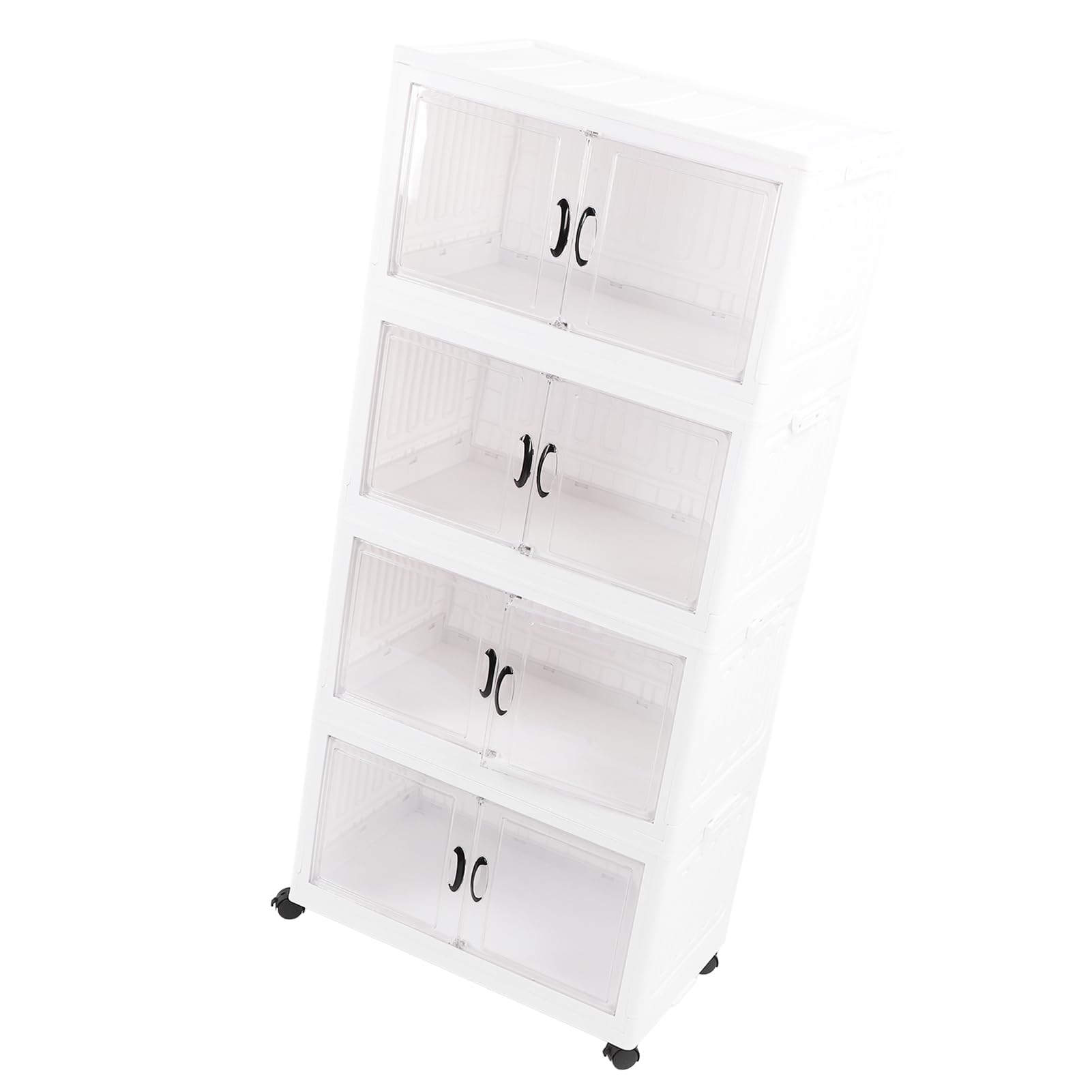 Foldable Storage Cabinet with Wheels - 4 Layer Plastic Organizer Bins for Home, Office & Dorm - Space Saving Folding Storage Solution for Closet, Toys, Books & Supplies
