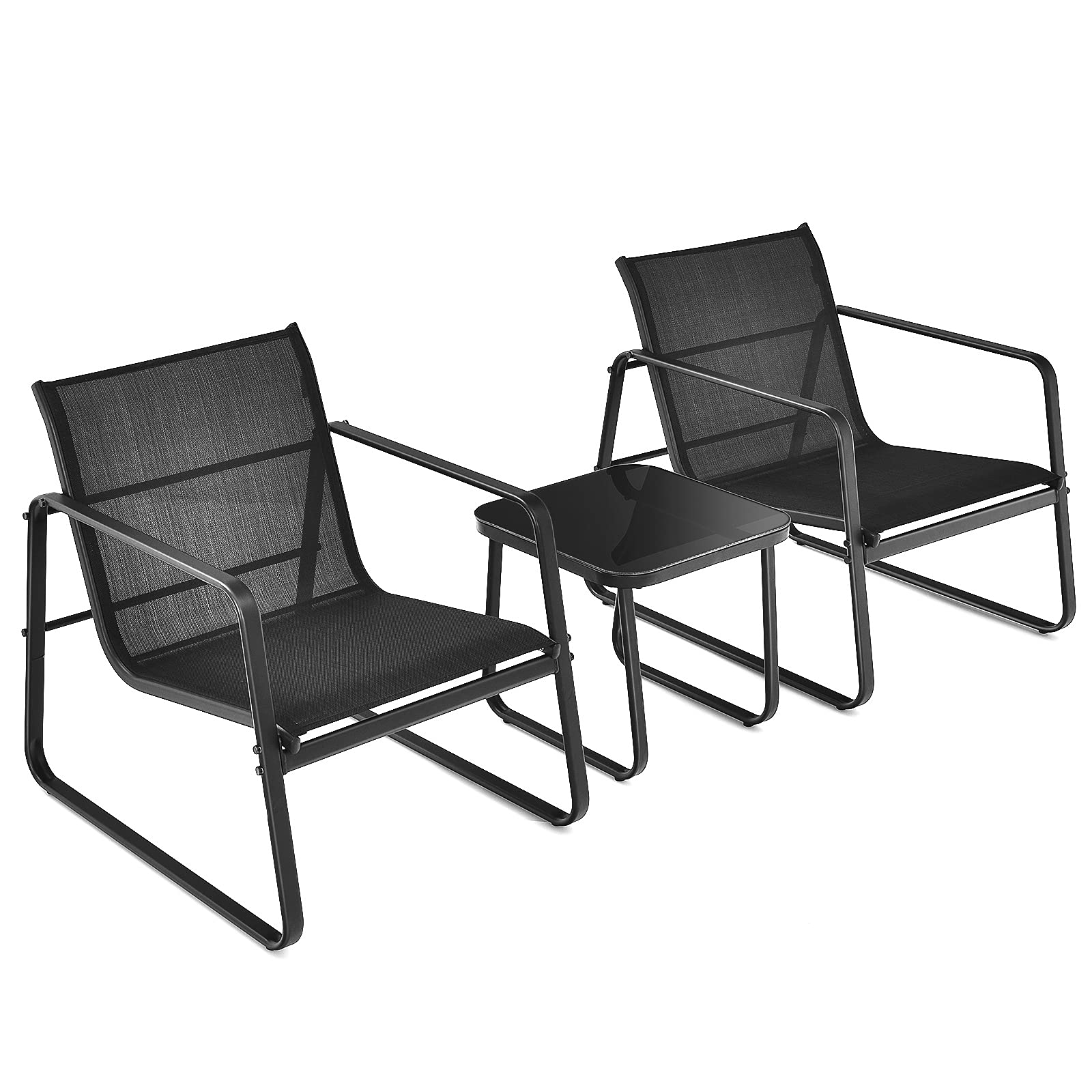 Giantex 3-Piece Patio Bistro Set - Outdoor Dining Furniture with Rustproof Steel Frame, Glass Top Table & 2 Chairs for Garden, Balcony, Deck, Yard - Perfect for Outdoor Entertaining, Relaxing & Dining (Black)