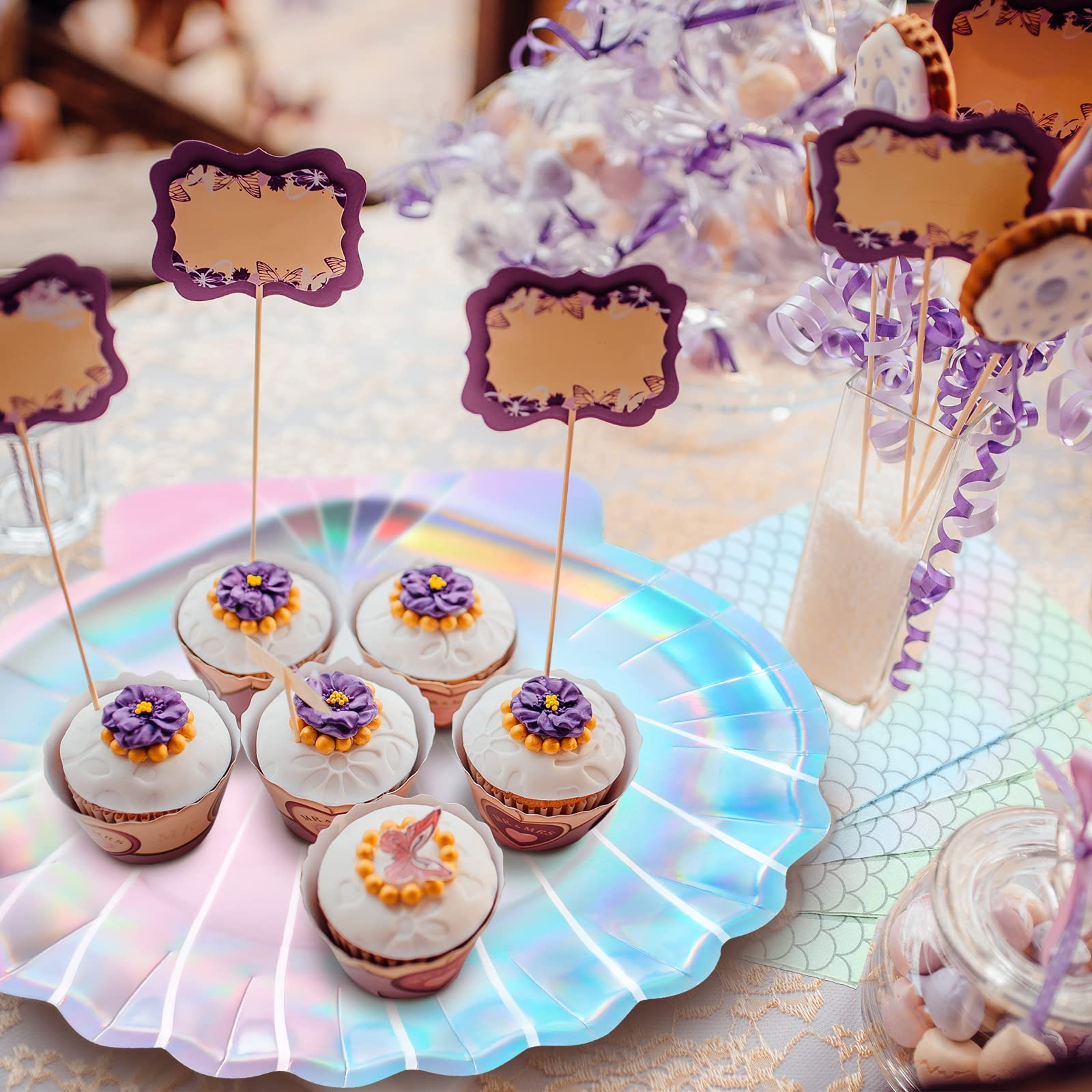 96 Pcs Iridescent Mermaid Party Supplies Set - 7 & 9 Inch Seashell Plates & Napkins for Mermaid Birthday Party, Ocean Themed Decorations (Elegant Style) | Perfect for Underwater Birthday Parties, Baby Showers & Beach Themed Events