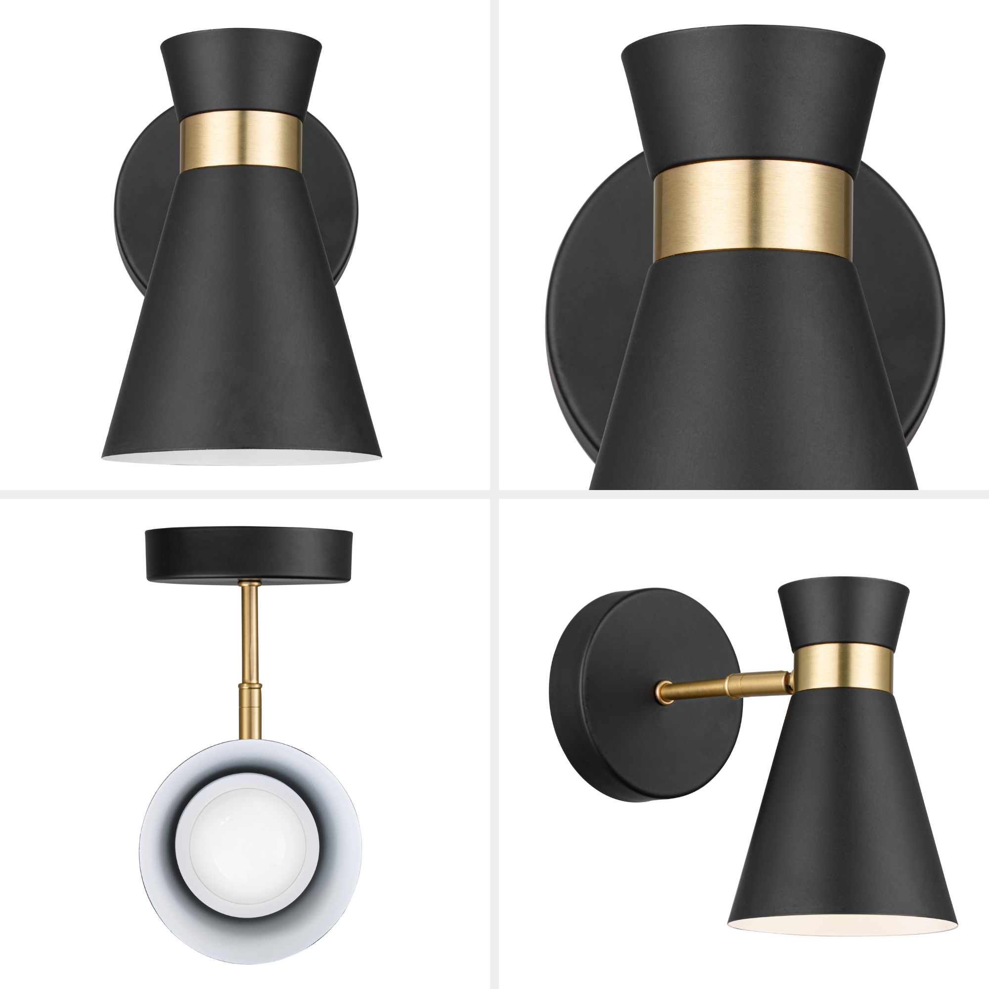 2 Pack Battery Operated LED Wall Sconce Lights - Matte Black with Brushed Gold Accents - Dimmable Cordless Wall Lighting for Bedroom, Hallway & Staircase