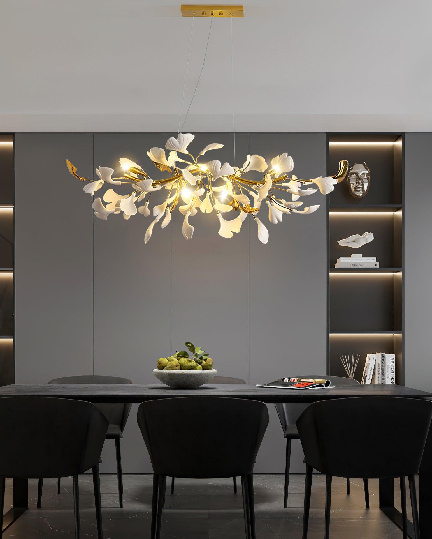 Elegant Ginkgo Leaf Chandelier - Modern Gold Ceiling Light Fixture for Dining Room, Living Room & Bedroom | Perfect for Home Decor, Wedding Venues & Luxury Spaces