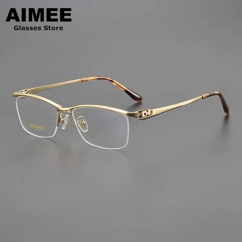 Unisex Semi-Rimless Square Titanium Eyeglasses Frame 46110 - Lightweight & Durable for Work, Reading & Fashion