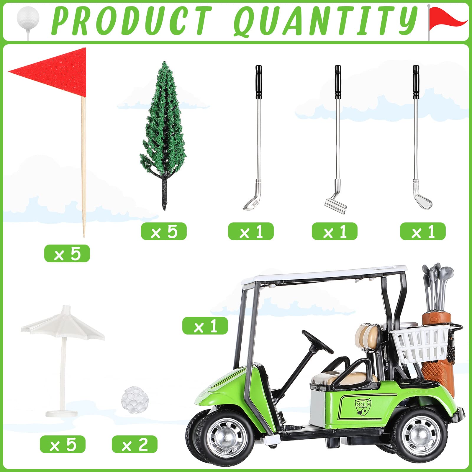 21-Piece Golf Cake Toppers Set - Golf Cart, Clubs, Balls, Trees & Umbrellas for Birthday Cupcake Decorations | Perfect for Golf-Themed Parties, Baby Showers & Retirement Celebrations