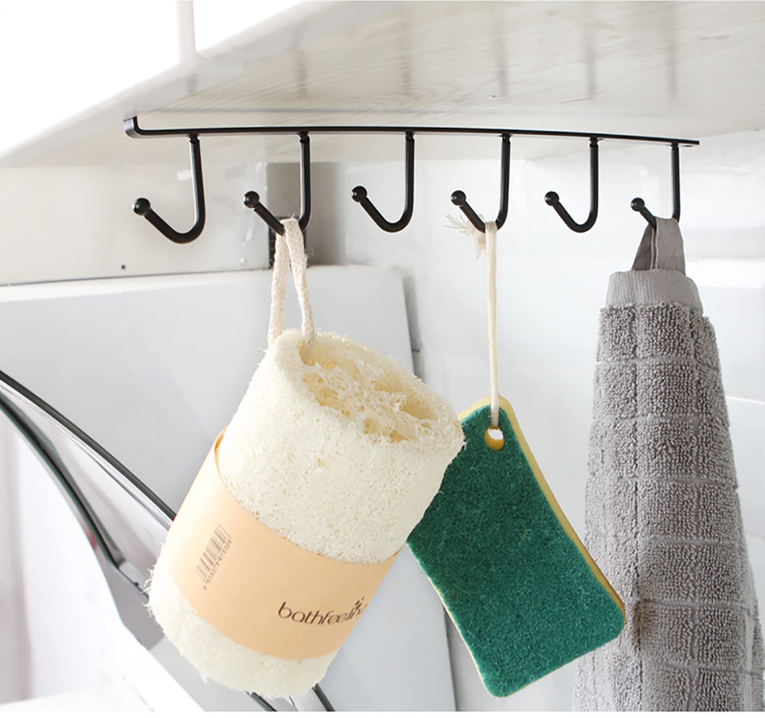 Under Cabinet Cup Holder - 6 Hook Drilling Free Coffee Mug Storage Rack, Space Saving Kitchen Organizer (2 Pack) - Perfect for Small Kitchens, Dorm Rooms & RVs