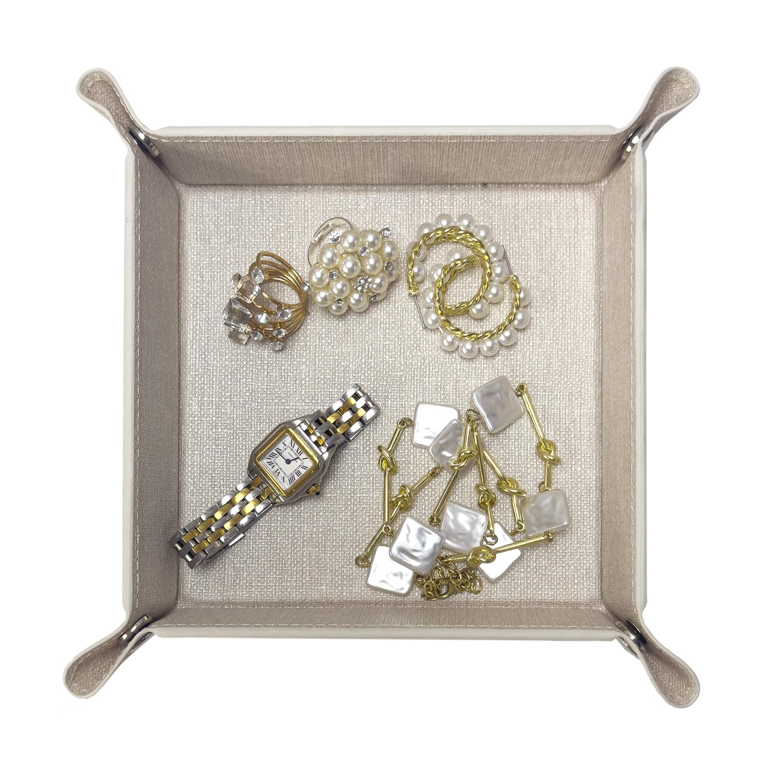 UnionBasic Valet Tray - Jewelry Organizer for Rings, Watches & Earrings | Entryway Catchall for Keys, Coins & Change | Nightstand & Bedside Organizer | Electronic Gadgets Tray | Beige | Perfect for Home Decor & Gift Giving