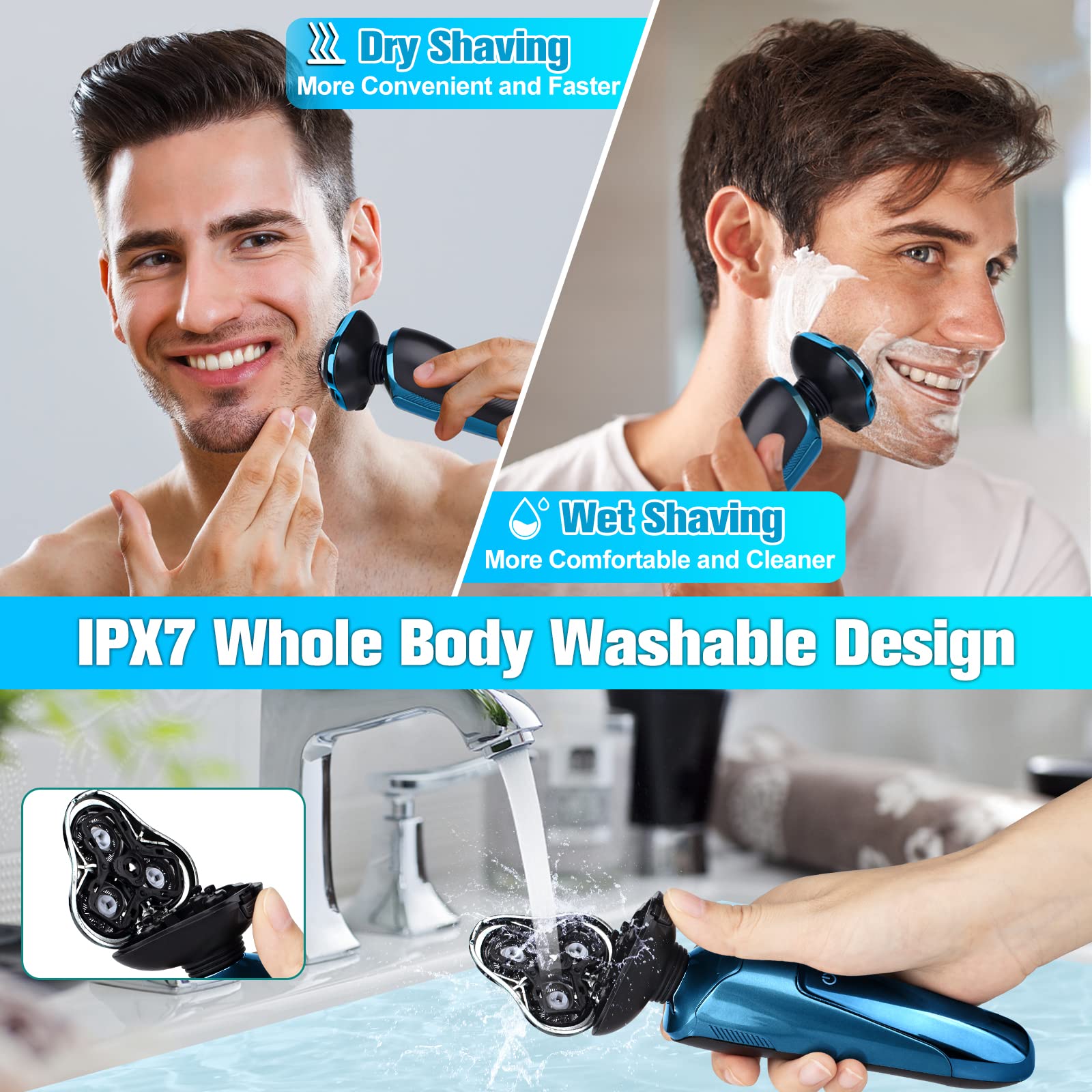 Best Electric Razor for Men - Waterproof Cordless Rotary Shaver with LED Display, Wet/Dry Use, Replaceable Blades - Perfect for Travel & Daily Shaving at Home