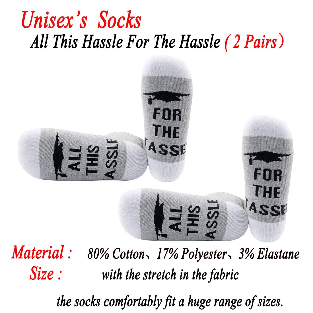 JXGZSO Class of 2025 Graduation Socks - Funny 'All This Hassle For The Tassel' Novelty Socks for Graduates - Perfect 2025 Graduation Gift for High School & College Students - Great for Graduation Parties & Photo Shoots