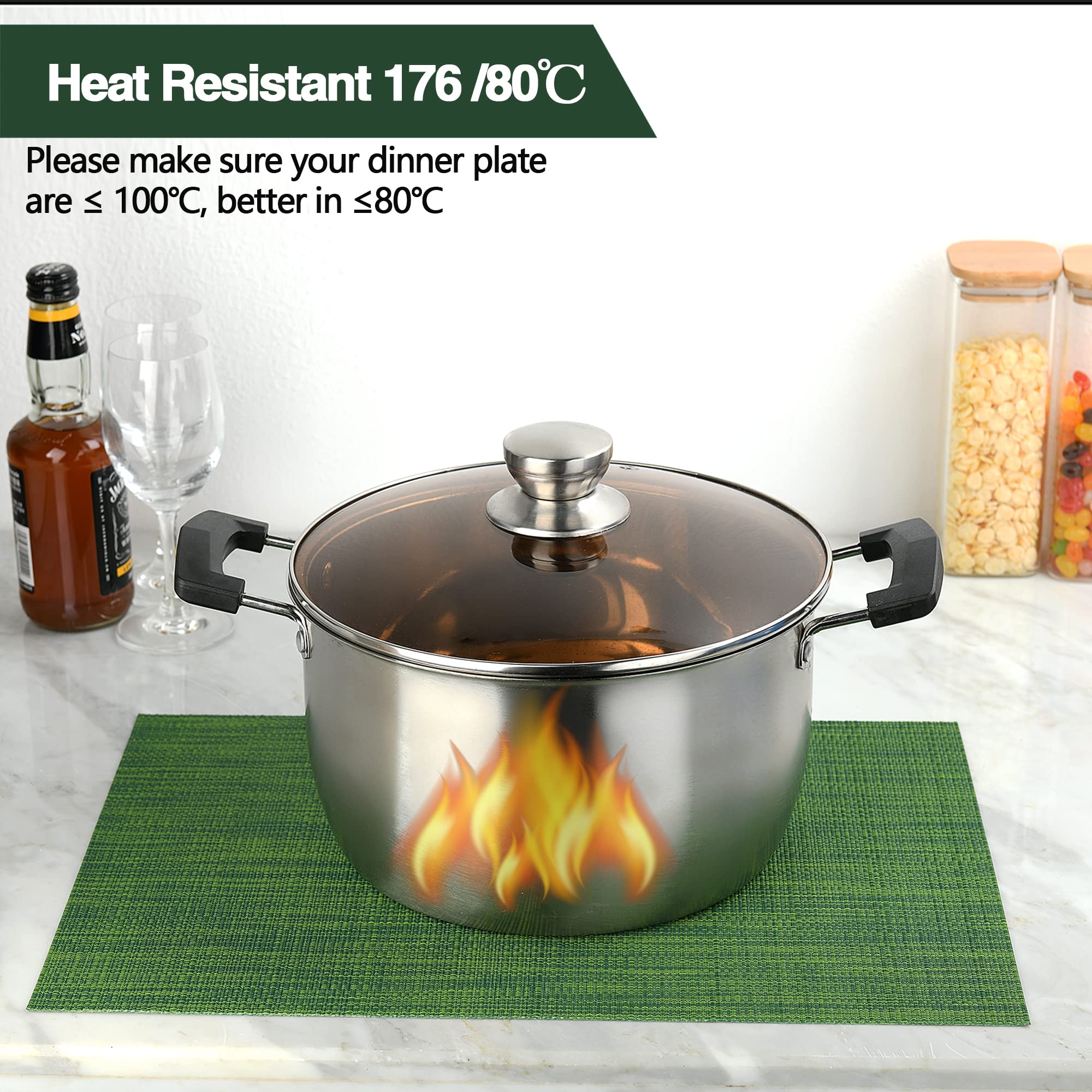 Eco-Friendly Christmas Placemats Set of 4 - Waterproof & Heat-Resistant PVC Table Mats for Holiday Dining - 17x12 Inch Green Vinyl Placemats - Perfect for Christmas Dinner, Party Decor, and Festive Home Decorating