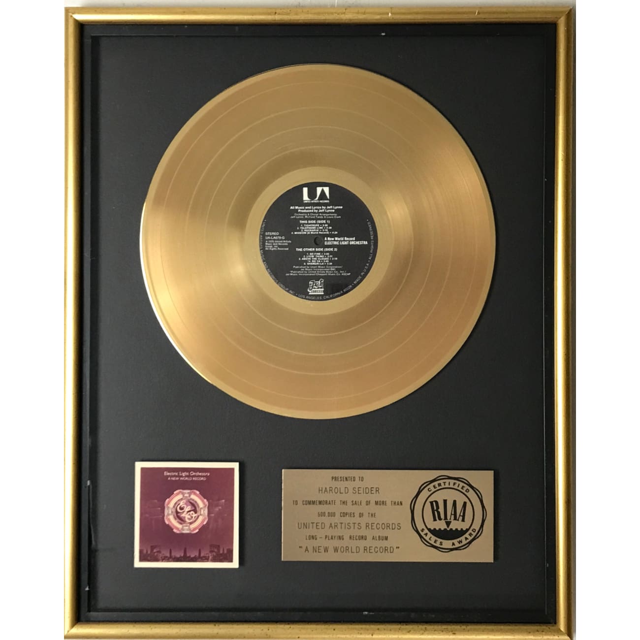 ELO A New World Record RIAA Gold Album Award - Vintage Music Collectible for Fans & Home Decor