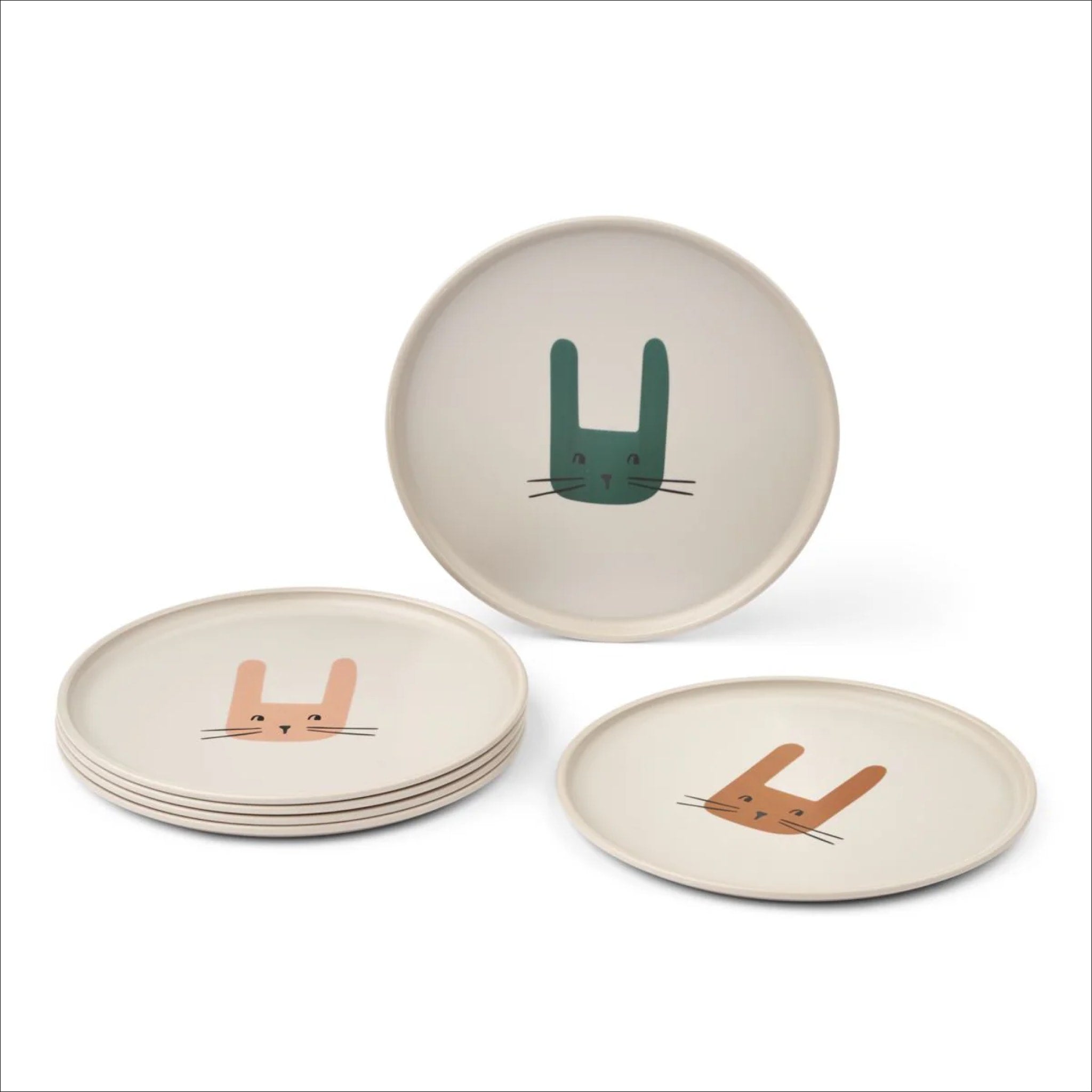 LIE WOOD Remco Kids Plates Set of 6 - Bunny & Sandy Design | Durable Melamine Toddler Plates for Daycare, Picnics & Family Meals