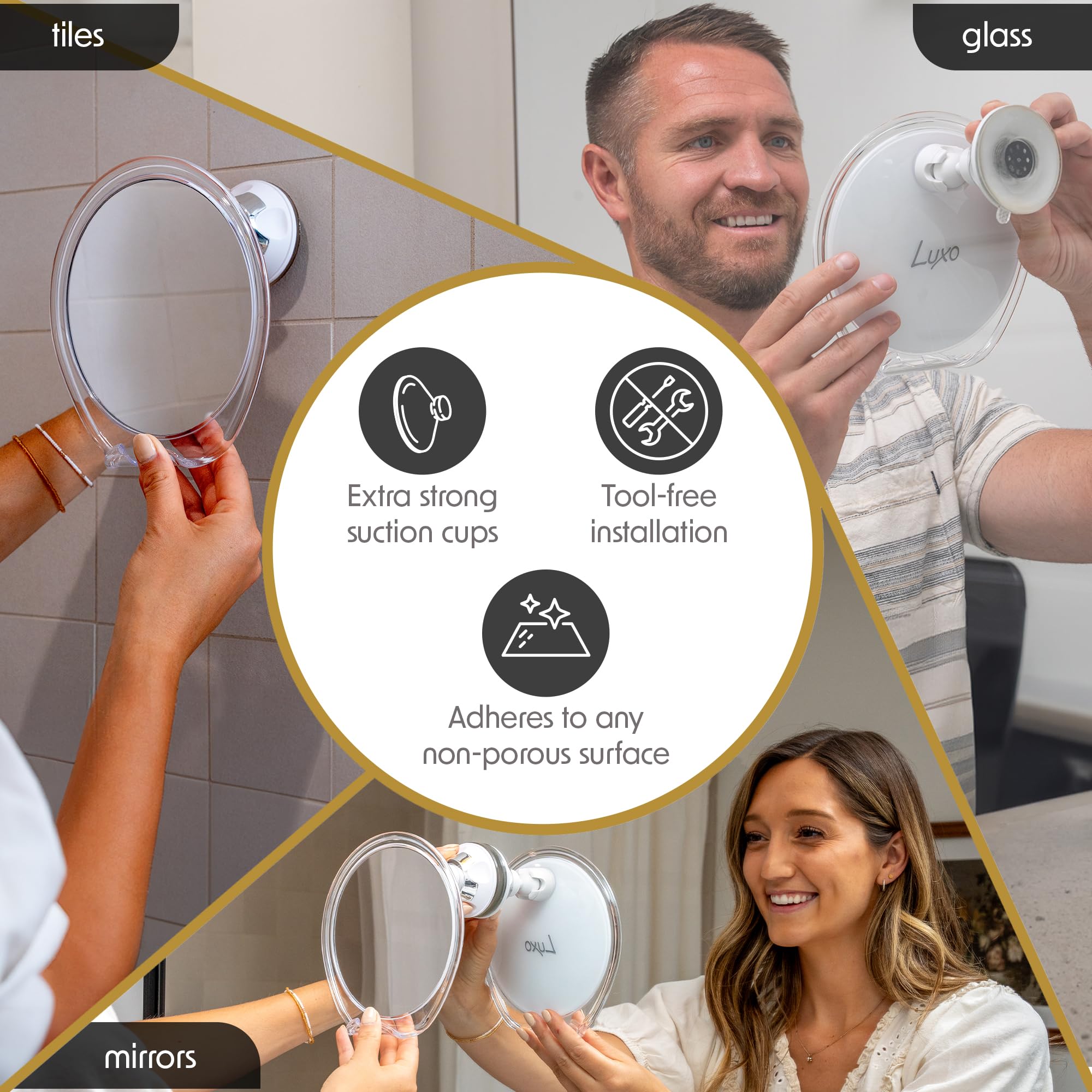 Premium Fog-Free Shower Mirror with Razor Holder & Strong Suction Cups - Shatterproof Bathroom Mirror for Men's Shaving & Grooming - Perfect for Travel & Home Use