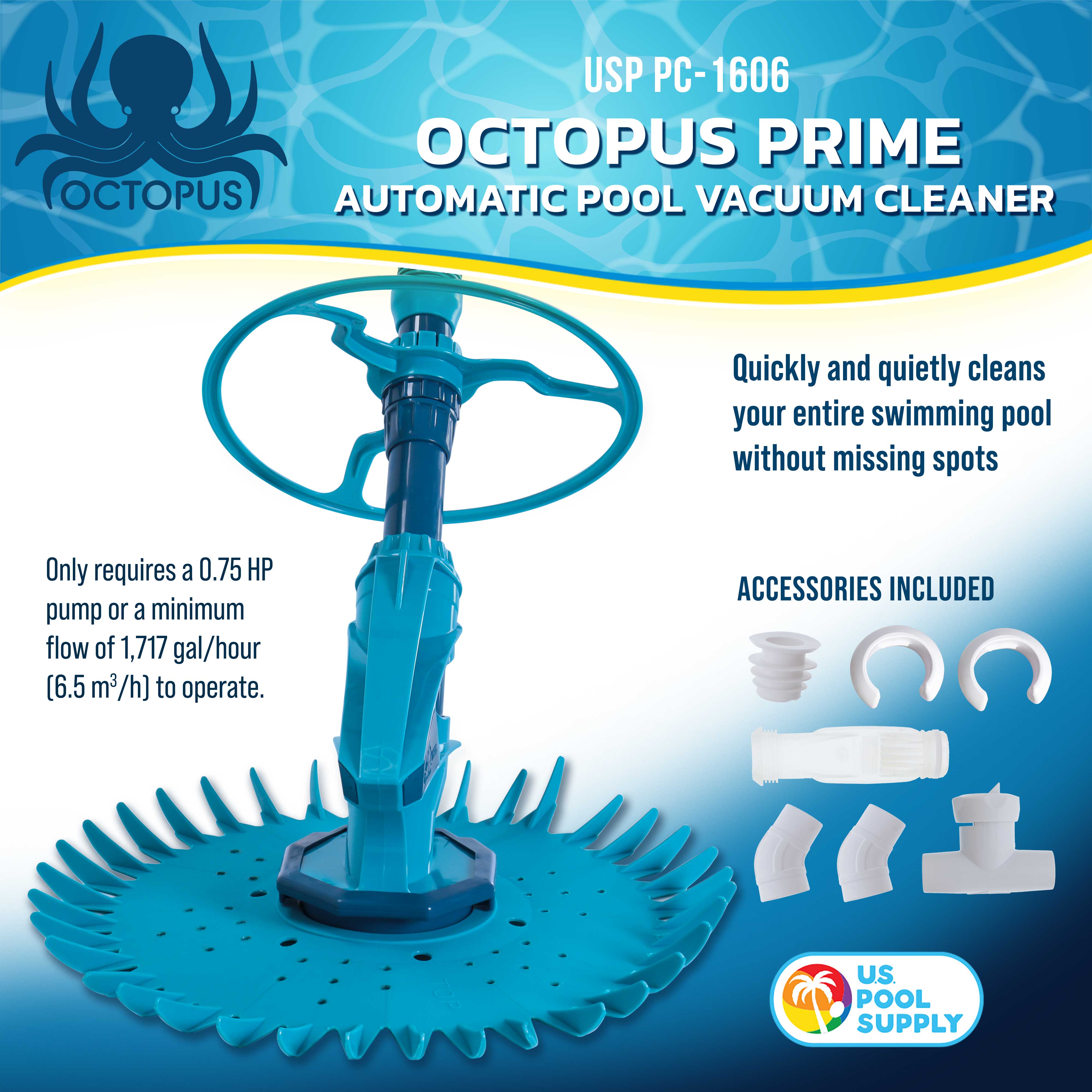 Octopus Prime Automatic Pool Vacuum Cleaner with Hose Set - Powerful Suction for Swimming Pool Debris Removal | Cleans Floors, Walls & Steps | Ideal for In-Ground & Above Ground Pools