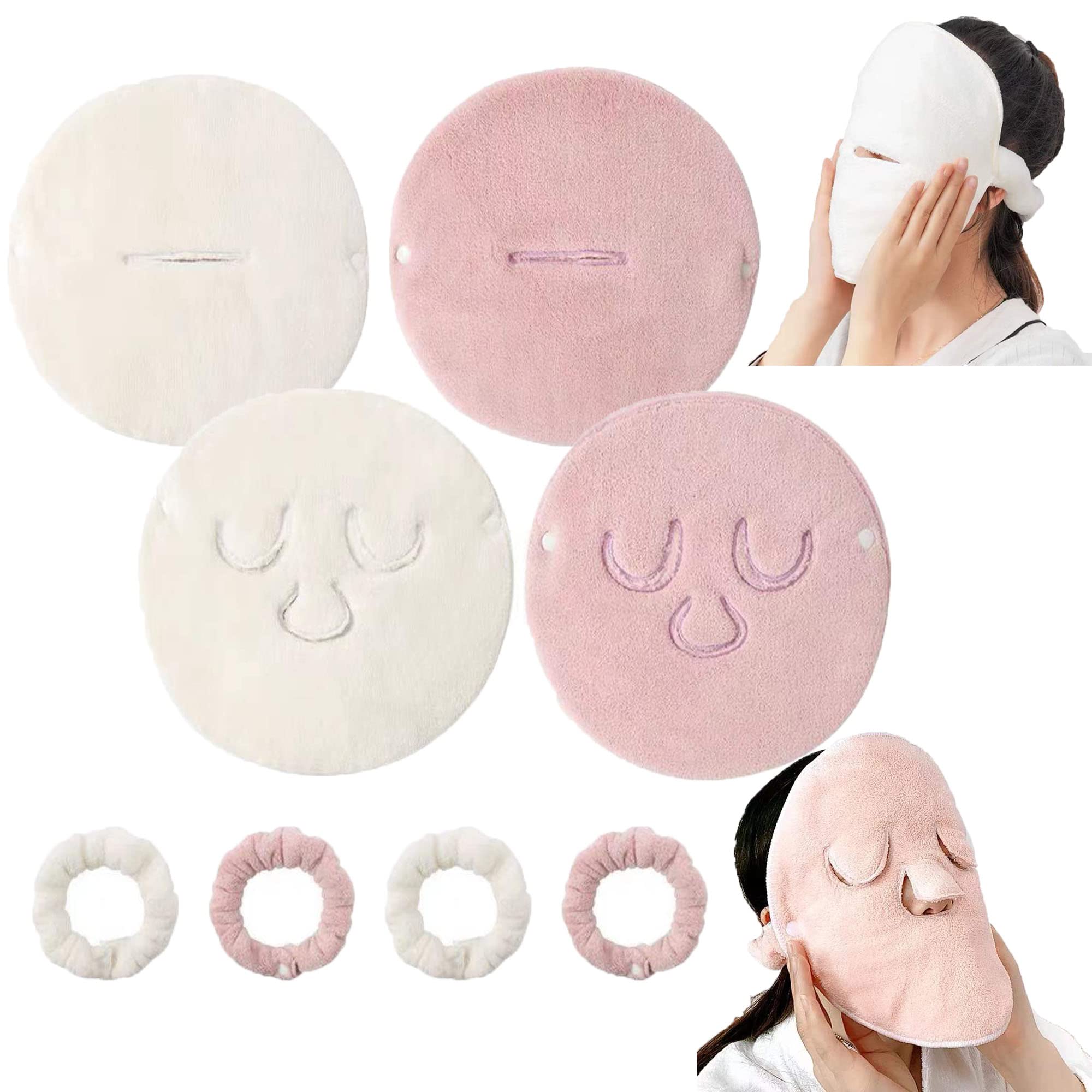 4 Pack Reusable Hot & Cold Compress Face Towel Mask - Moisturizing Facial Steamer Towels for Women & Girls - Perfect for Spa, Beauty Skin Care & Relaxation at Home