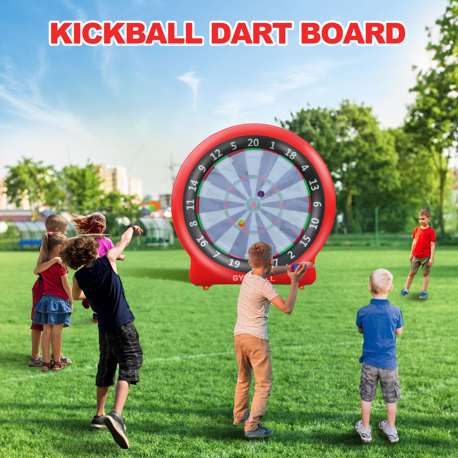 6ft Giant Inflatable Dart Board with Air Pump - Outdoor & Indoor Soccer Kick Dartboard for Kids & Adults - Waterproof Yard Game Includes 20 Golf Balls, 4 Sticky Balls, 2 Soccer Balls - Perfect for Backyard Parties, Family Gatherings & Outdoor Sports Activities