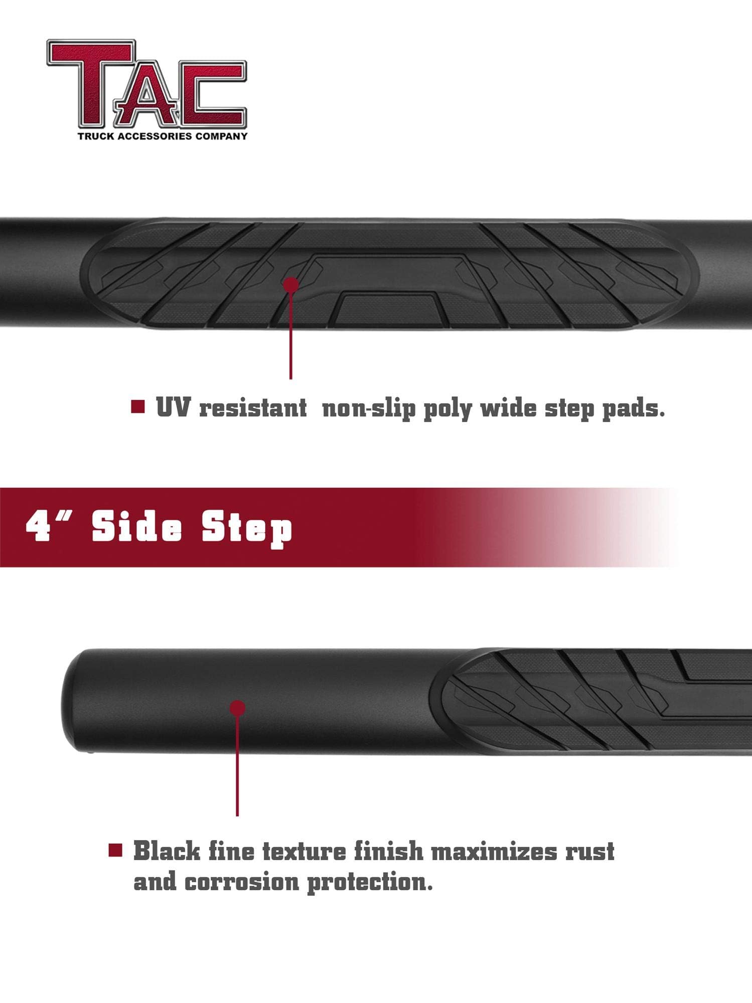 TAC Black Side Steps for 2009-2024 RAM 1500 Quad Cab - Off Road Truck Accessories for Adventure