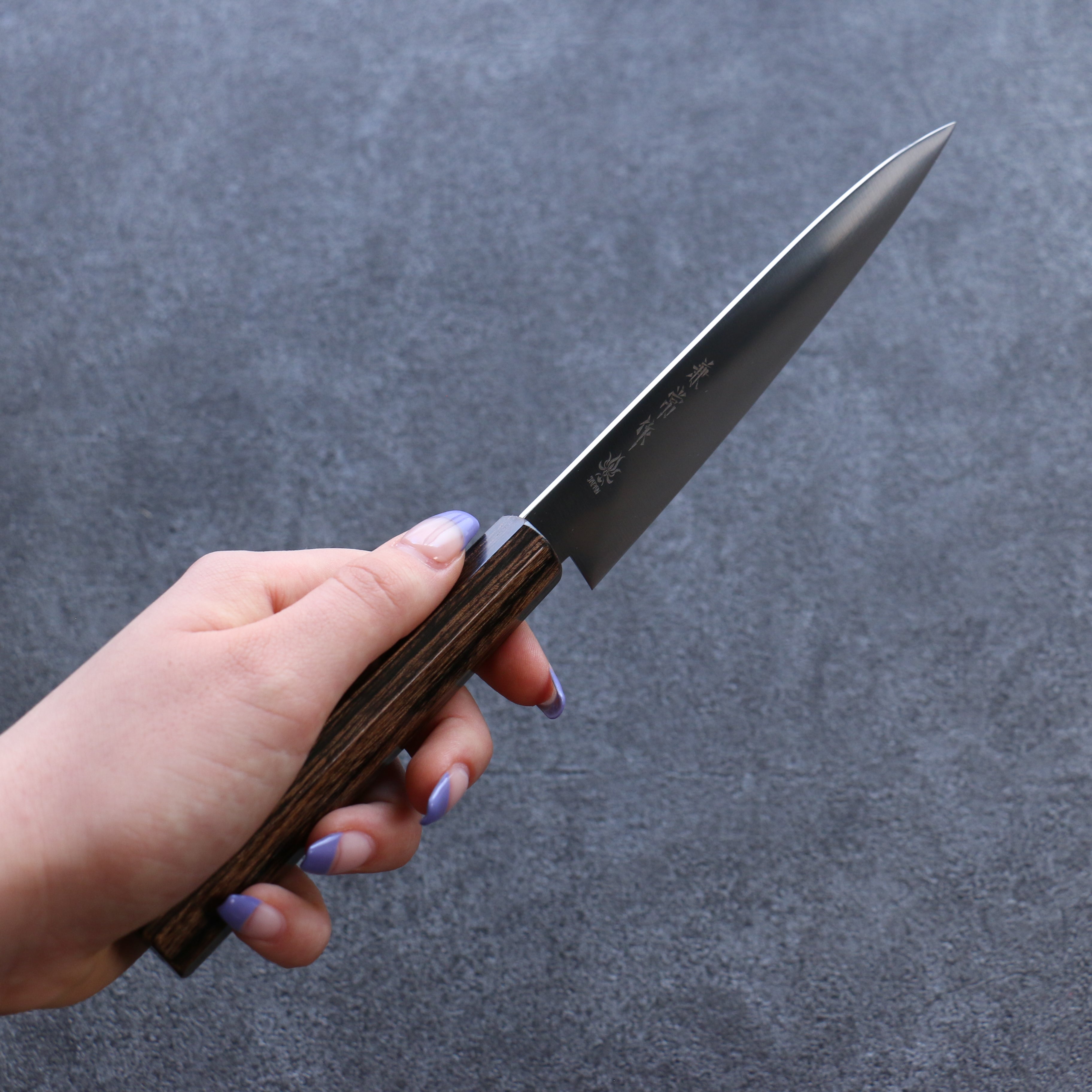 Kanetsune Ichizu VG10 Stainless Steel Petty Utility Knife 135mm - Brown Pakka Wood Handle - Perfect for Slicing Fruits, Vegetables & Small Kitchen Tasks