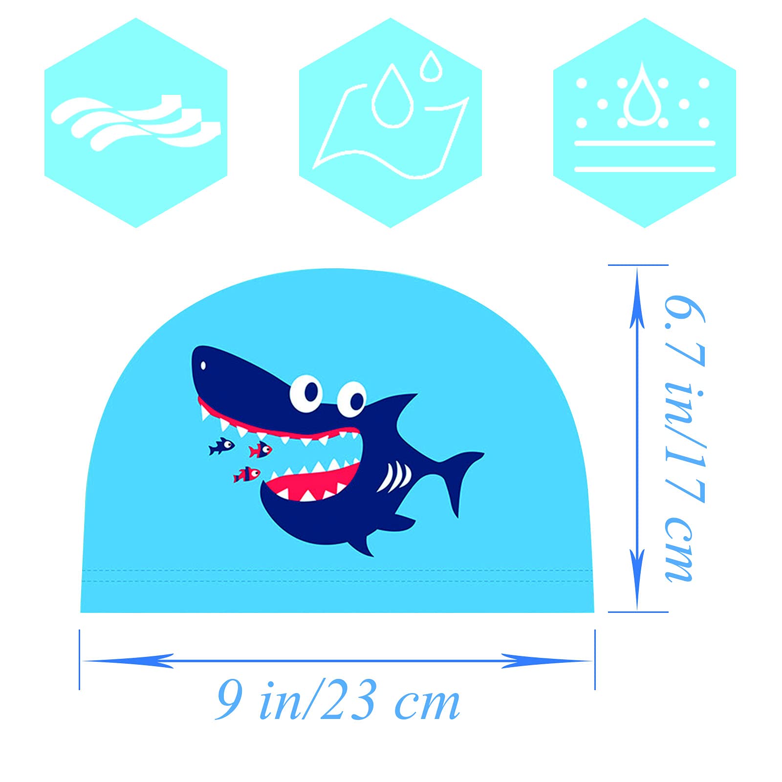 2 Pack Kids Silicone Swim Caps - Waterproof, Elastic Swimming Caps with Fun Cartoon Designs for Boys & Girls - Perfect for Pool, Beach & Swim Lessons