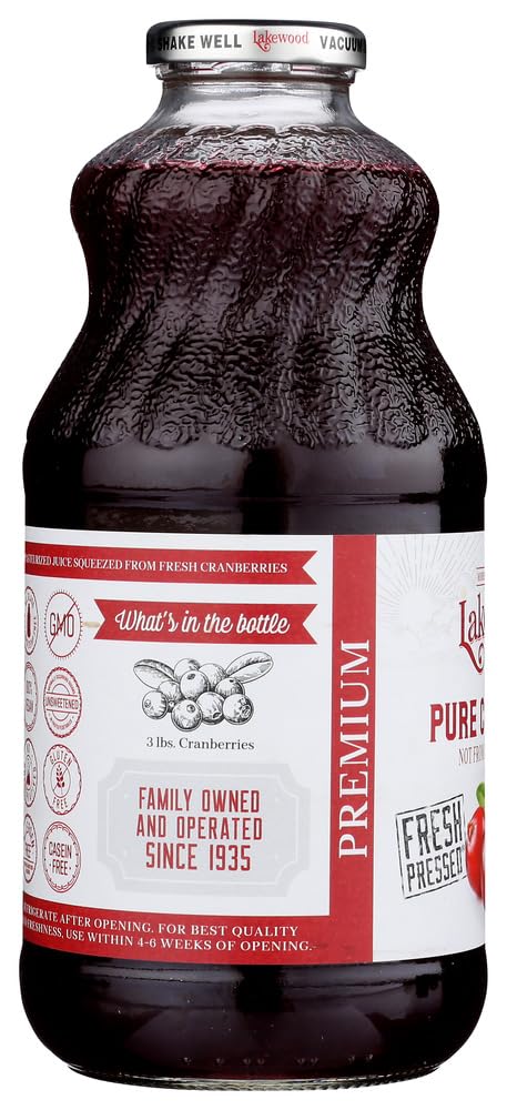 Pure Cranberry Juice by Lakewood - 36 Pack of 32oz Bottles | Unsweetened, No Sugar Added | Great for Cocktails, Smoothies & Detox Drinks