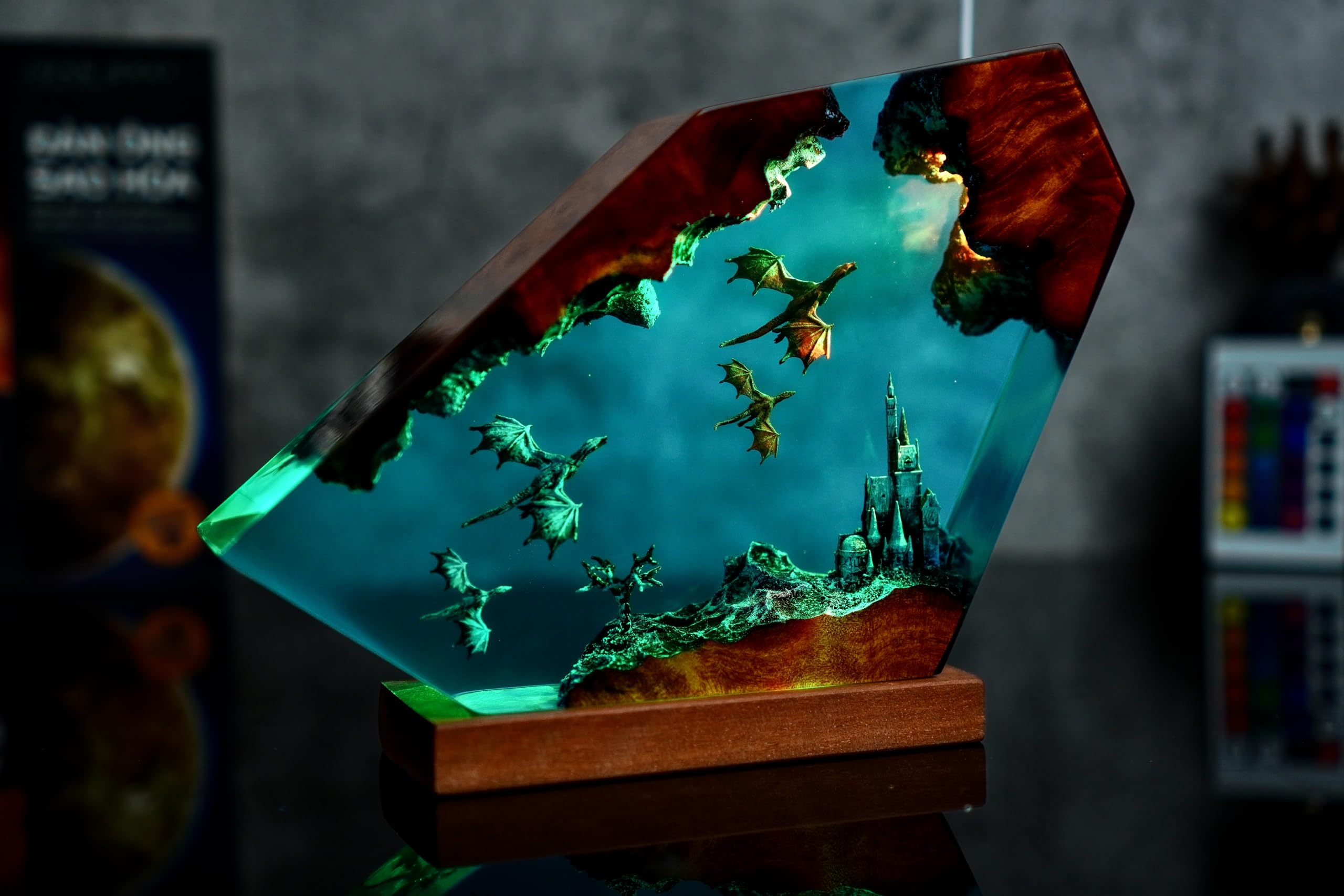 Fire Dragon and Ice Dragon Resin Night Light - 3D Dragon LED Lamp for Home Decor, Bedroom, Living Room - Unique Anniversary Gift for Men & Women (XL 19.8x25.4cm) - Perfect for Fantasy Themed Rooms, Gaming Setups & Meditation Spaces