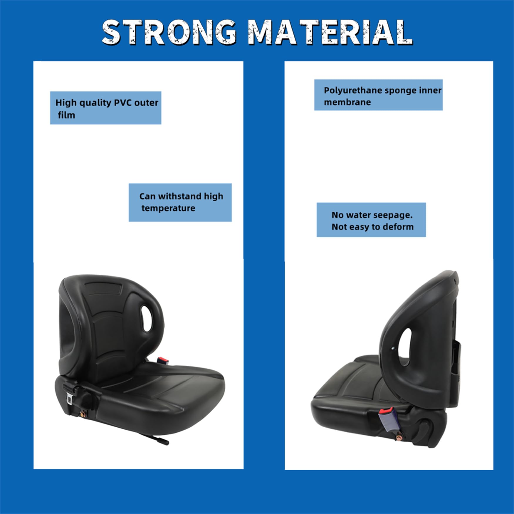 Universal Forklift Seat with Retractable Seat Belt Switch - Replacement for Toyota, Clark, Komatsu, Nissan, Yale & Hyster Forklifts - Ergonomic Curved Back Design for Comfort & Safety - Ideal for Warehouse, Construction & Industrial Equipment Use