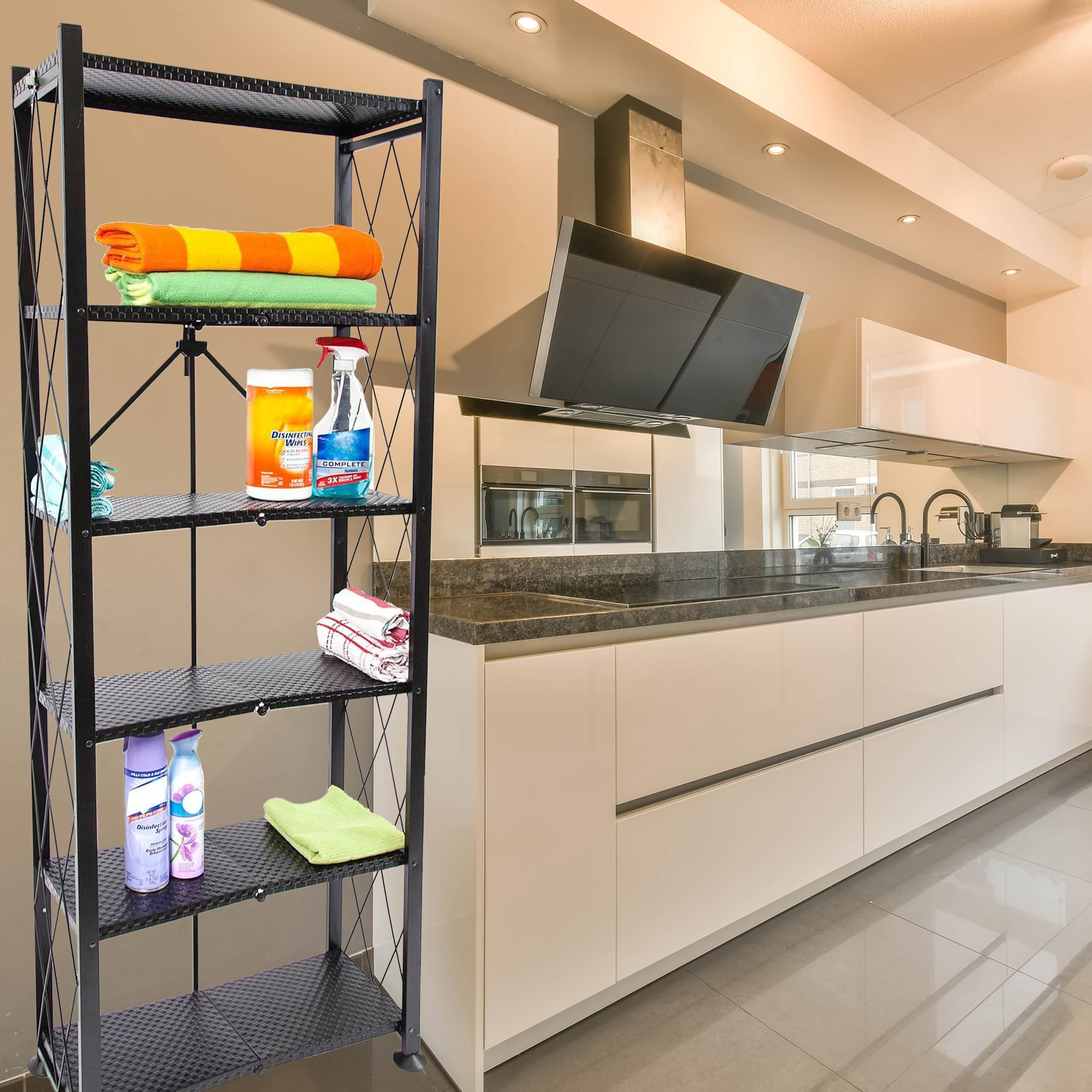 Origami 6-Tier Metal Storage Shelves - Heavy Duty Bookcase for Books, Decor, Vinyl Records | Garage & Home Organization | Black Shelving Unit for Living Room, Bedroom, Office & Storage Spaces