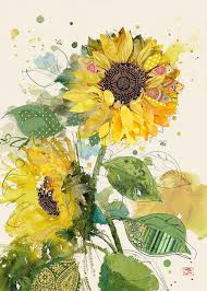 Bug Art Greeting Card - White Embossed Sunflowers Design | Perfect for Birthdays, Thank You Notes & Special Occasions