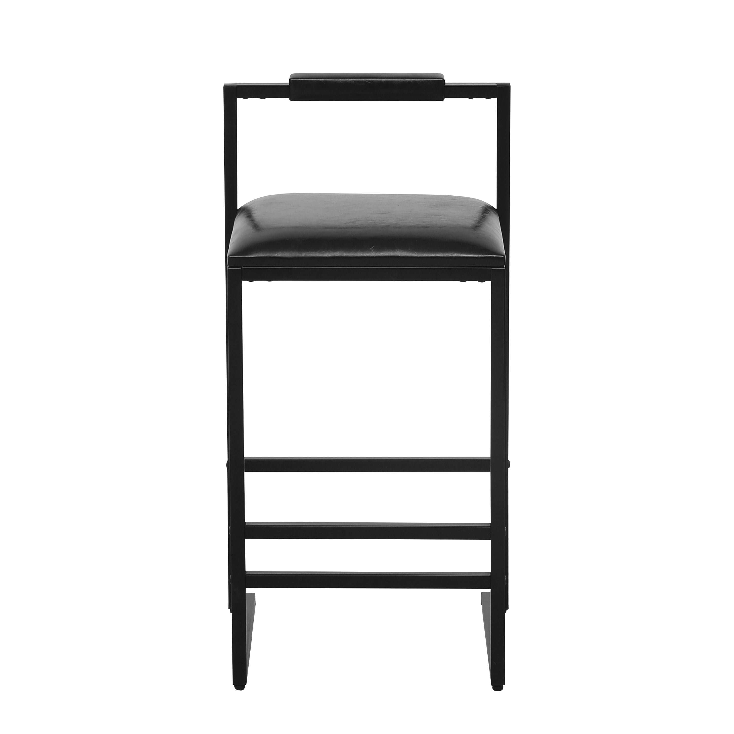 Set of 2 Black PU Leather Bar Stools with Backrest & Footrest - Counter Height Kitchen Island Stools for Home Bar, Breakfast Nook & Dining Room Decor