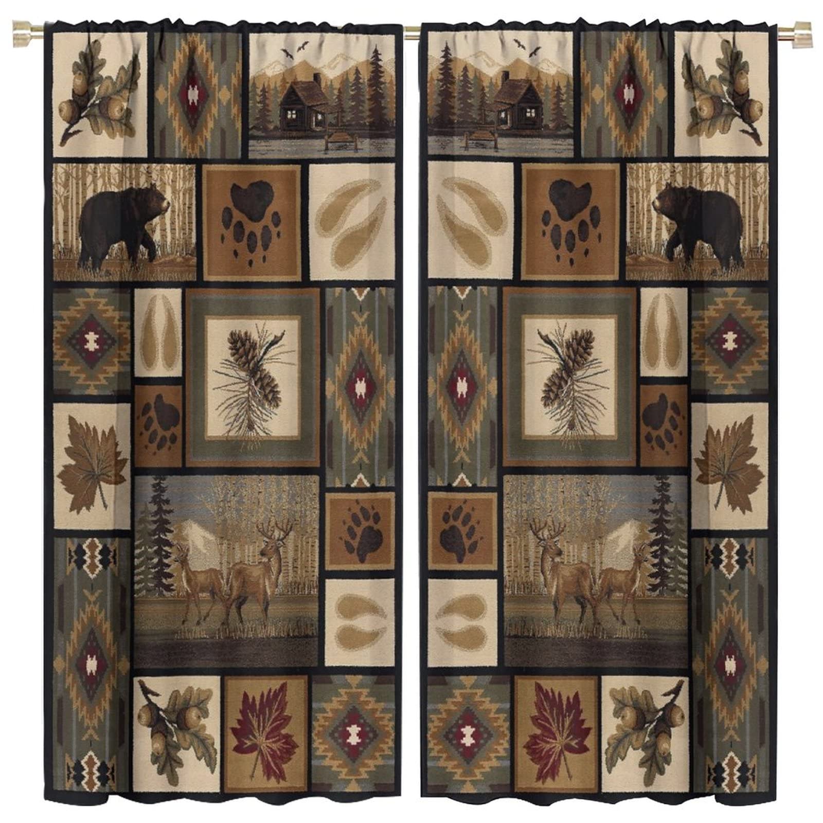 Vintage Rustic Retro Cabin Kitchen Curtains - 42x45 Inch Farmhouse Style Window Drapes for Cozy Living Room, Study, College Dorm & Cabin Decor