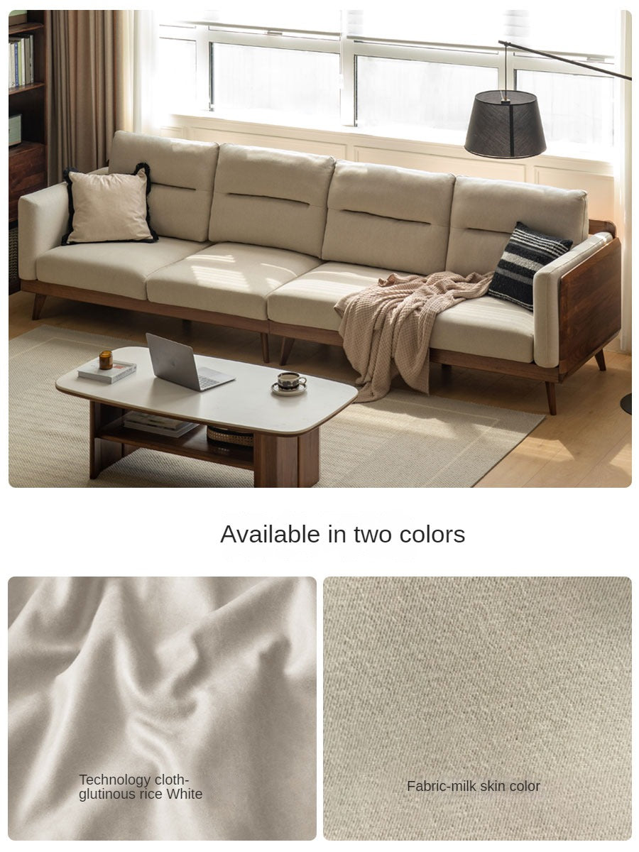 Premium Black Walnut Solid Wood Sofa with High-Tech Fabric Upholstery - Modern Living Room Furniture for Home & Office Comfort