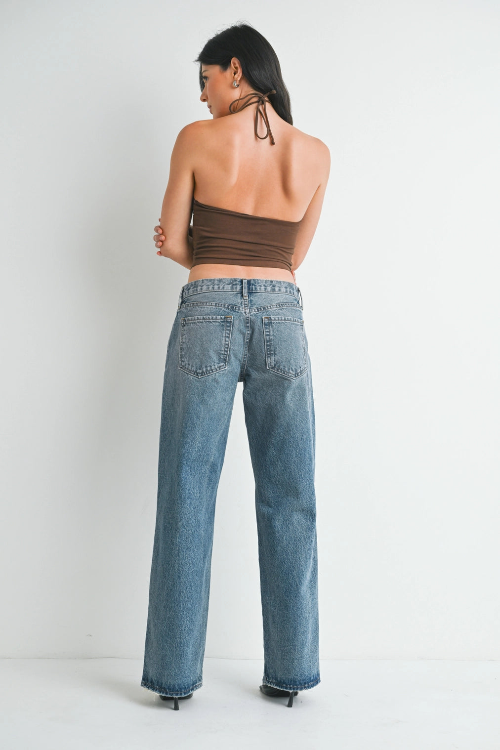 Low Rise Slouchy Denim Jeans for Women - Medium Wash Distressed Boyfriend Jeans | Comfortable Casual Wear for Everyday Outfits and Weekend Street Style