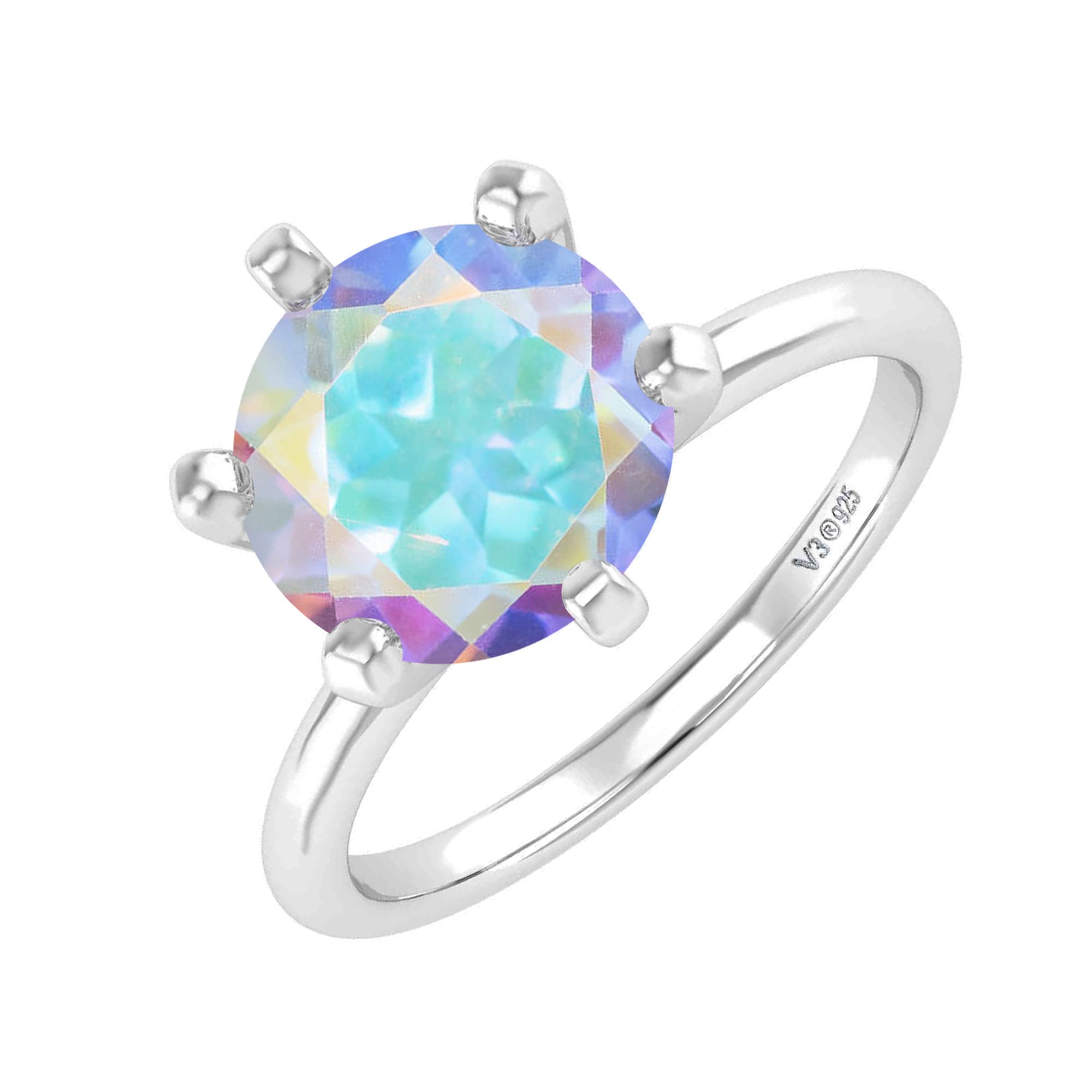 14K Sterling Silver Mercury Opal & Topaz Solitaire Ring for Women – Elegant Birthstone Jewelry for Engagement, Wedding & Anniversary Gifts