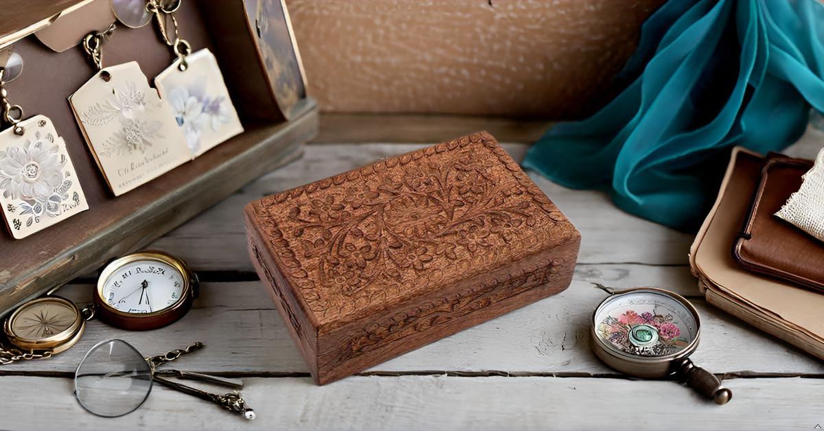 Handmade Wooden Jewelry Box - Elegant Jewelry Organizer & Keepsake Storage for Women | Perfect Birthday, Housewarming Gift | Watch & Trinket Holder for Dresser, Vanity, Travel