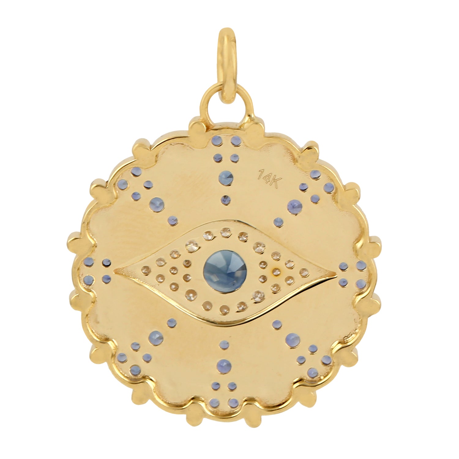 14K Yellow Gold Blue Sapphire Pave Diamond Evil Eye Enamel Pendant Necklace - Protection Jewelry for Women, Gift for Birthday, Anniversary & Special Occasions
