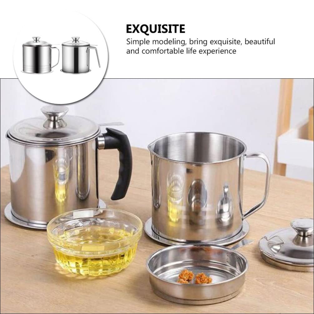 Hemoton 2-Pack Stainless Steel Grease Containers with Lids - Oil Strainer Pot for Kitchen, Cooking & Frying - Durable Food-Grade Storage for Used Cooking Oil, Drippings & Grease - Ideal for Restaurants, Home Kitchens & Outdoor BBQ