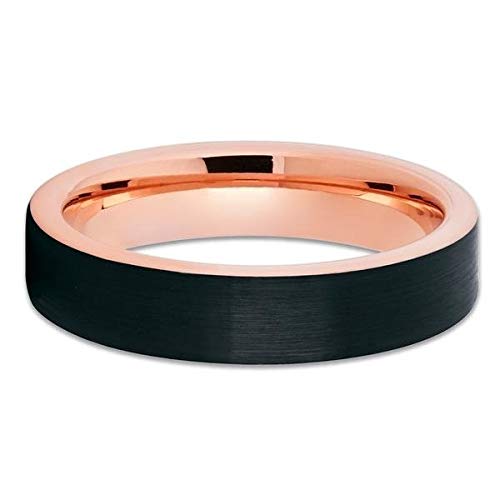 5mm Rose Gold Tungsten Wedding Band for Men & Women - Durable Tungsten Carbide Ring with Comfort Fit - Anniversary, Engagement & Everyday Jewelry - 18k Rose Gold & Black Tungsten Options