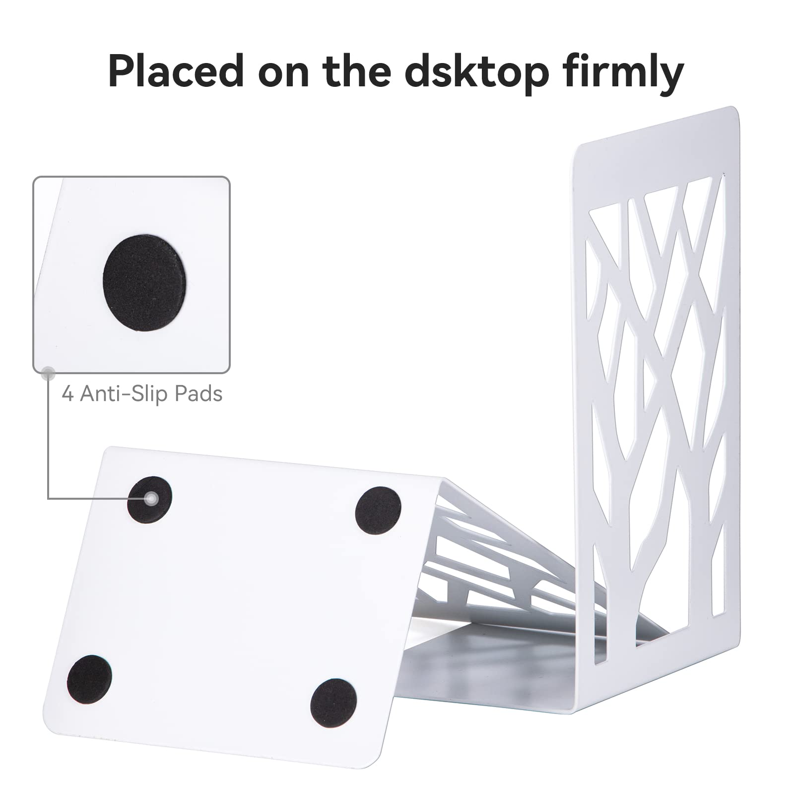 Heavy Duty Metal Bookends for Shelves - 3 Pairs White Decorative Book Stoppers - Secure Large Books & Organize Home Office, Library, or Study Room