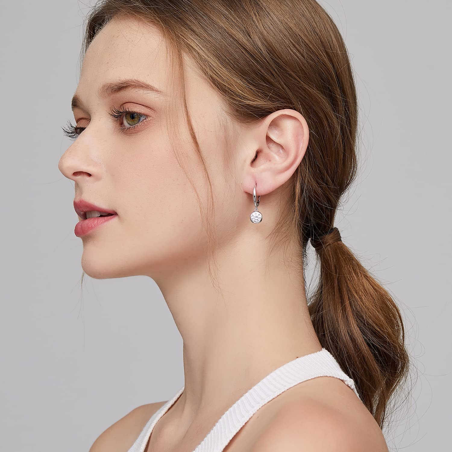 925 Sterling Silver Cubic Zirconia Bezel Dangle Drop Earrings for Women | Elegant Han Han Bezel Earrings | Perfect for Weddings, Parties & Special Occasions
