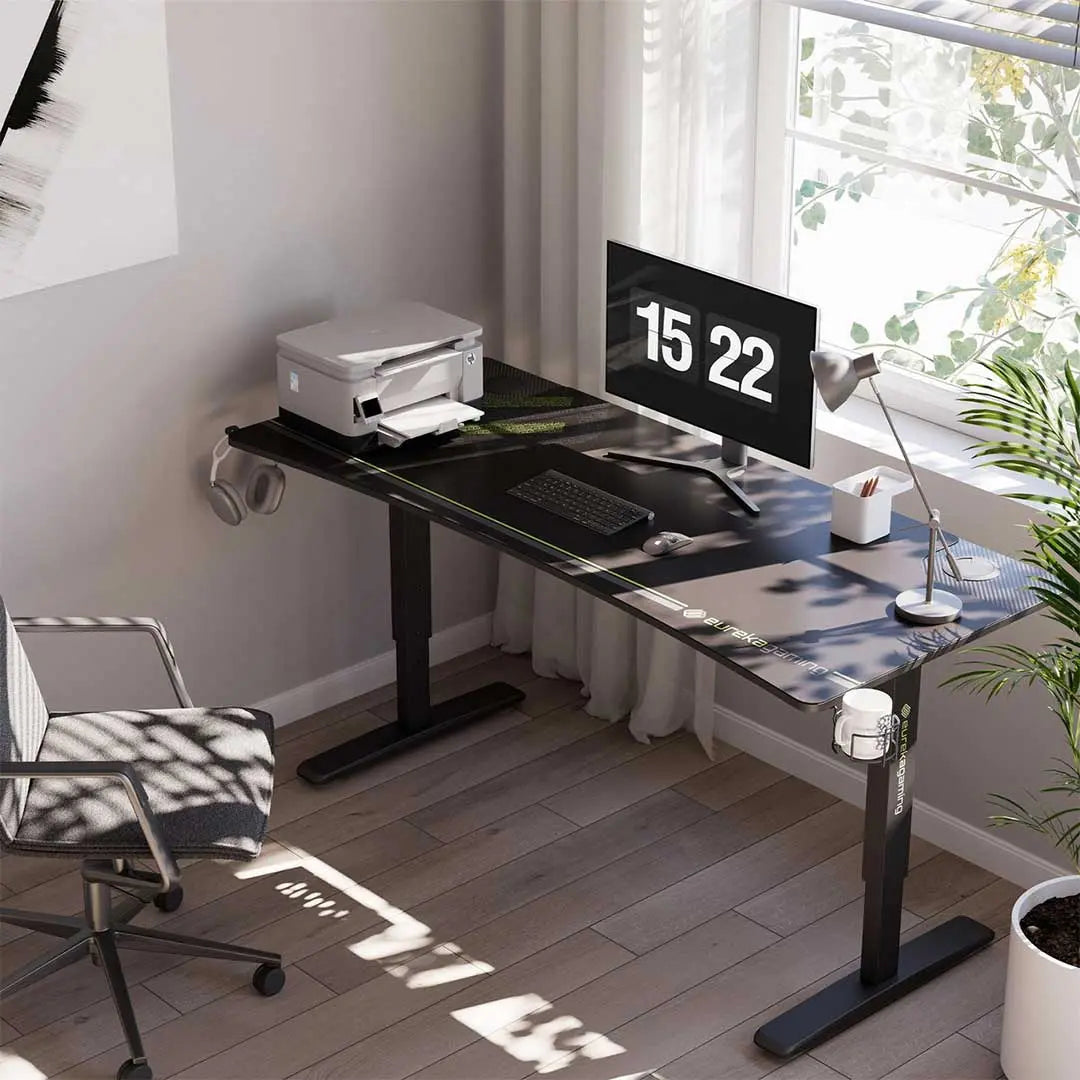 Height Adjustable Gaming Desk 63x27 Inches - Ergonomic Manual Sit Stand Desk for PC & Console Gaming, Home Office, and Study - Perfect for Gamers, Streamers & Remote Workers