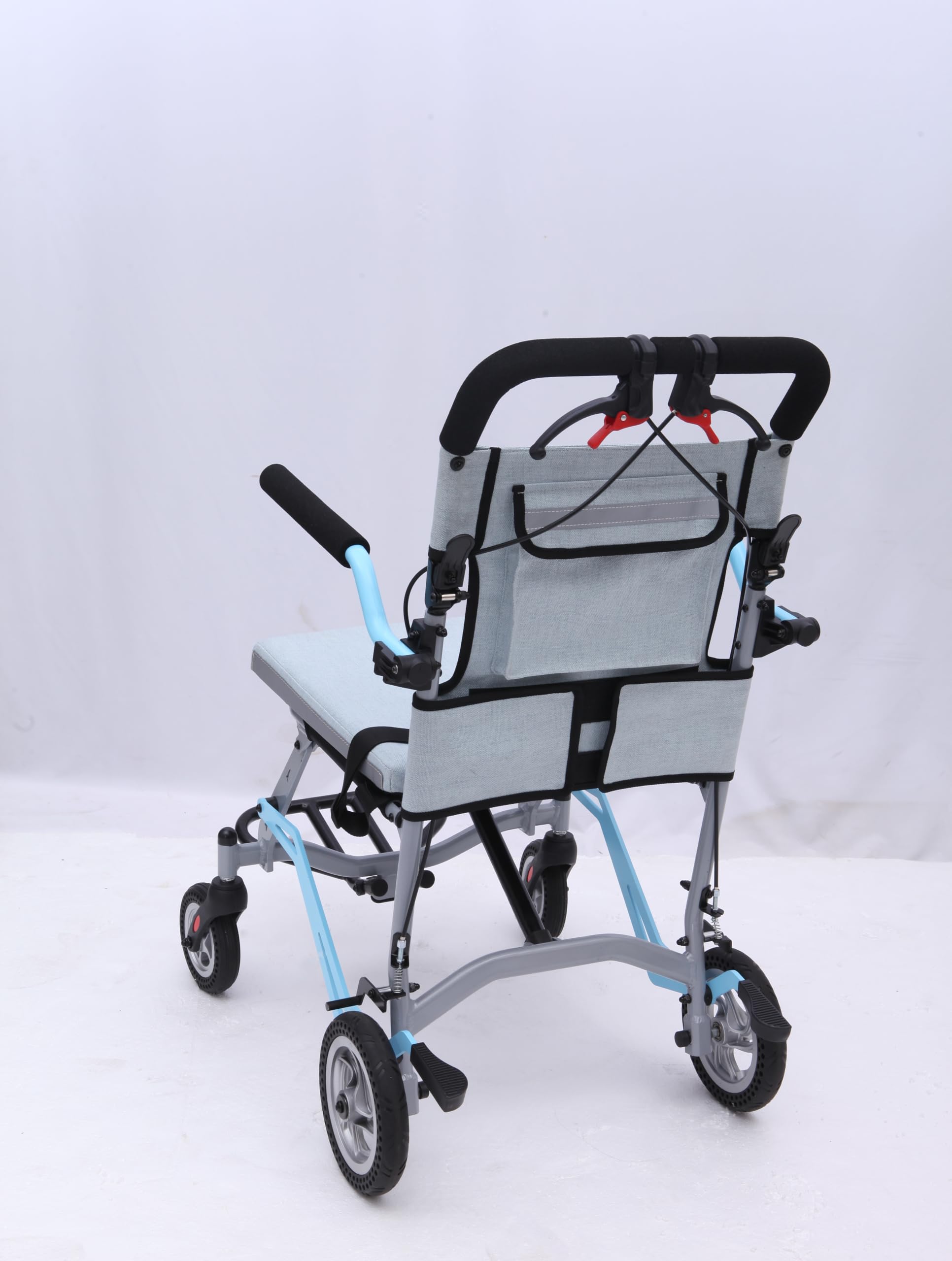 Ultra Lightweight Folding Transport Wheelchair for Elderly - Portable, Locking Handbrake, Removable Flip Armrests & Swinging Footrests (Gray Blue) - Ideal for Travel, Doctor Visits, and Indoor/Outdoor Mobility